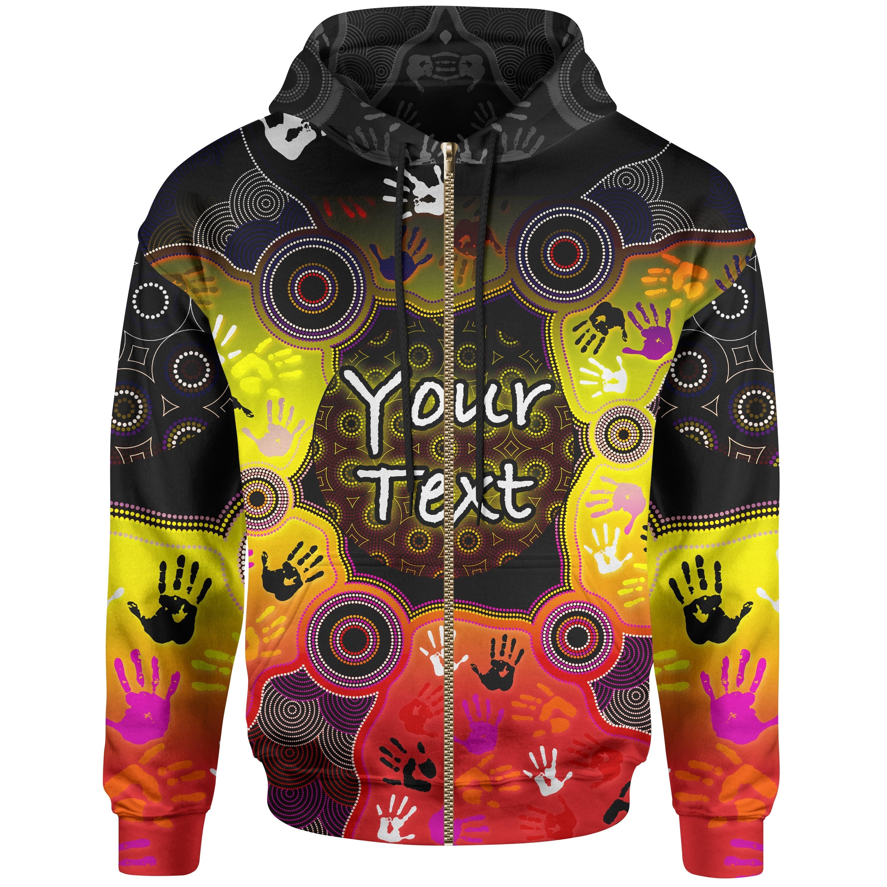 Custom Aboriginal Zip - Up Hoodie, Indigenous Circle Dot Painting Hand Art - Vibe Hoodie Shop