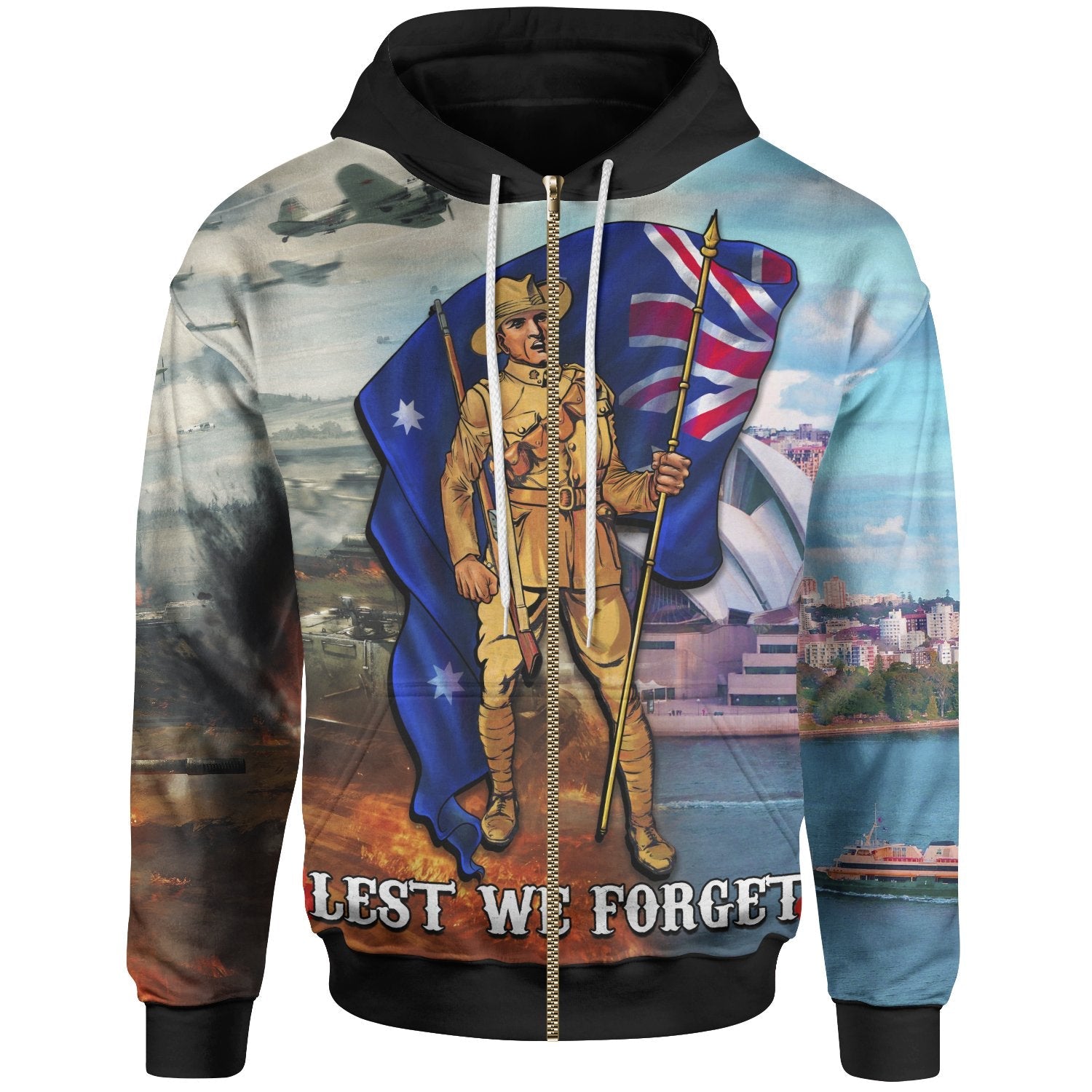 ANZAC Zip - Up Hoodie - Australian Soldier - Vibe Hoodie Shop