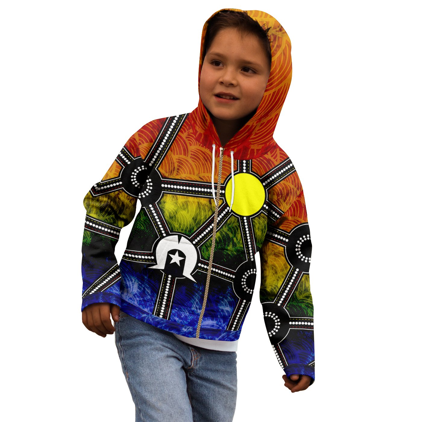 NAIDOC Week 2021 Zip - Up Hoodie, Aboriginal Geometric Style - Vibe Hoodie Shop