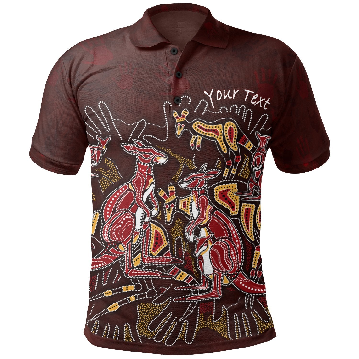 Custom Aboriginal Polo Shirts - Kangaroo family with Hand Art - Vibe Hoodie Shop