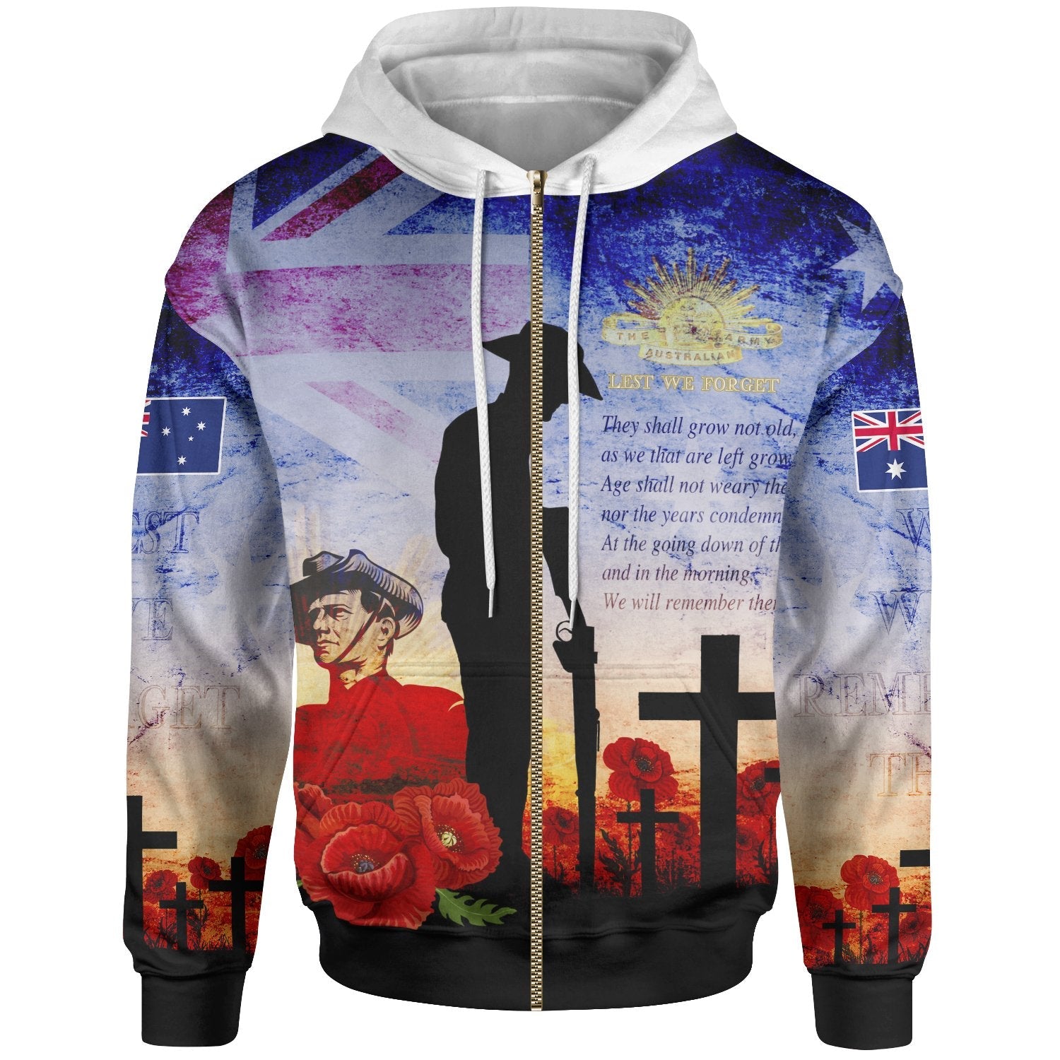 ANZAC Zip - Up Hoodie - ANZAC 2020 Lest We Forget The Australian Army - Vibe Hoodie Shop