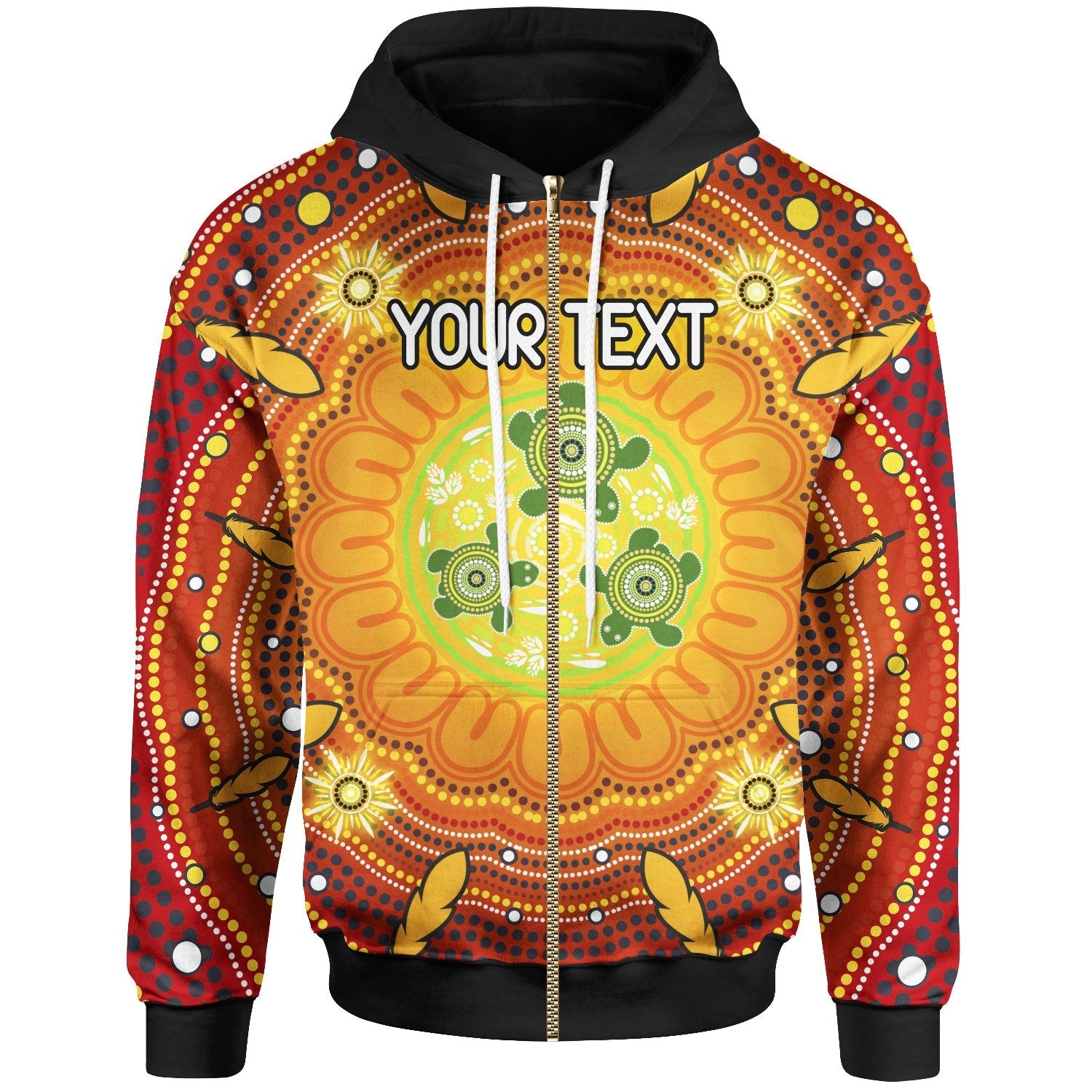 Custom Text Aboriginal Zip - Up Hoodie - Turtle Circle Dot Painting Art - Vibe Hoodie Shop