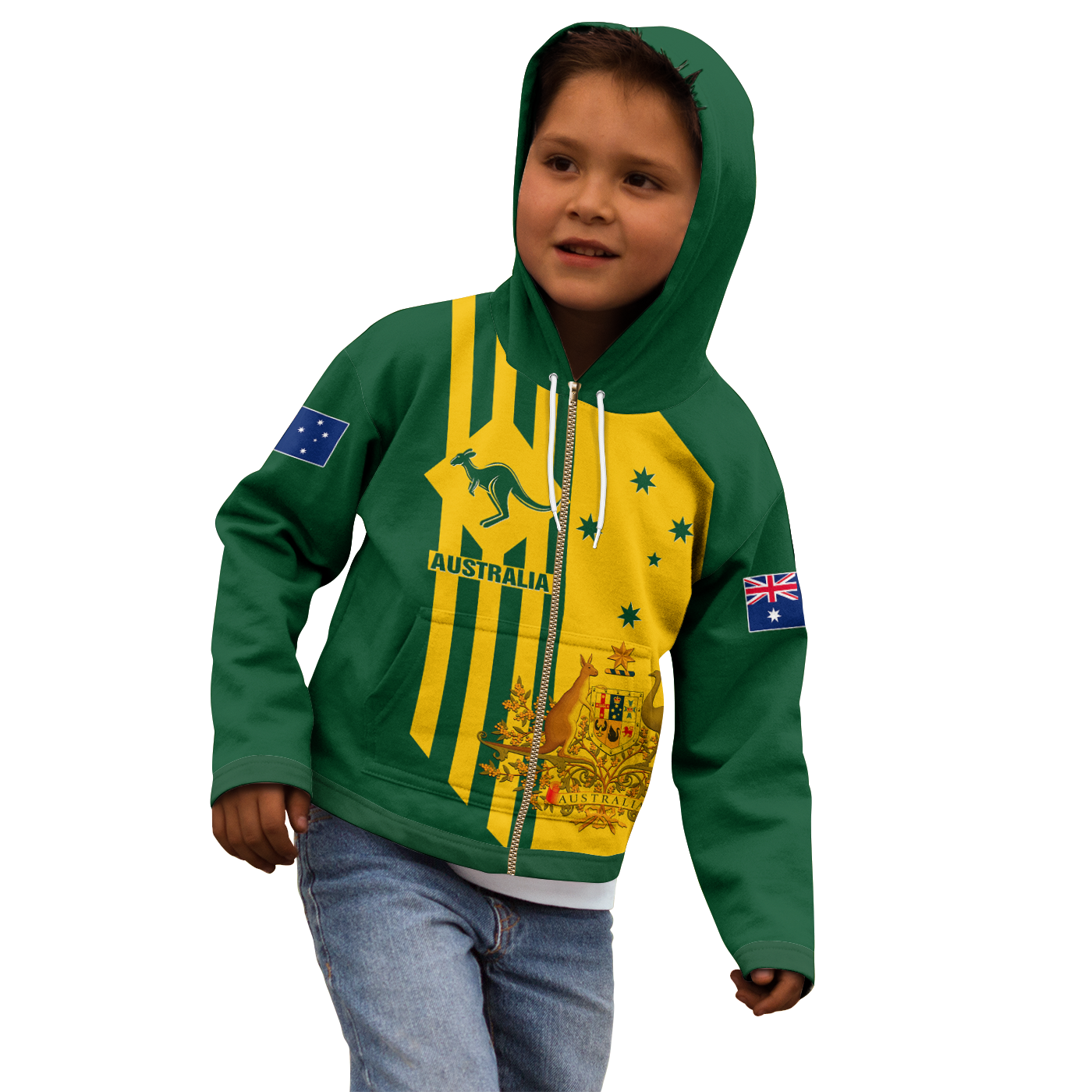 Zip - Up Hoodie Kid - Australia Kangaroo Sign National Color - Vibe Hoodie Shop