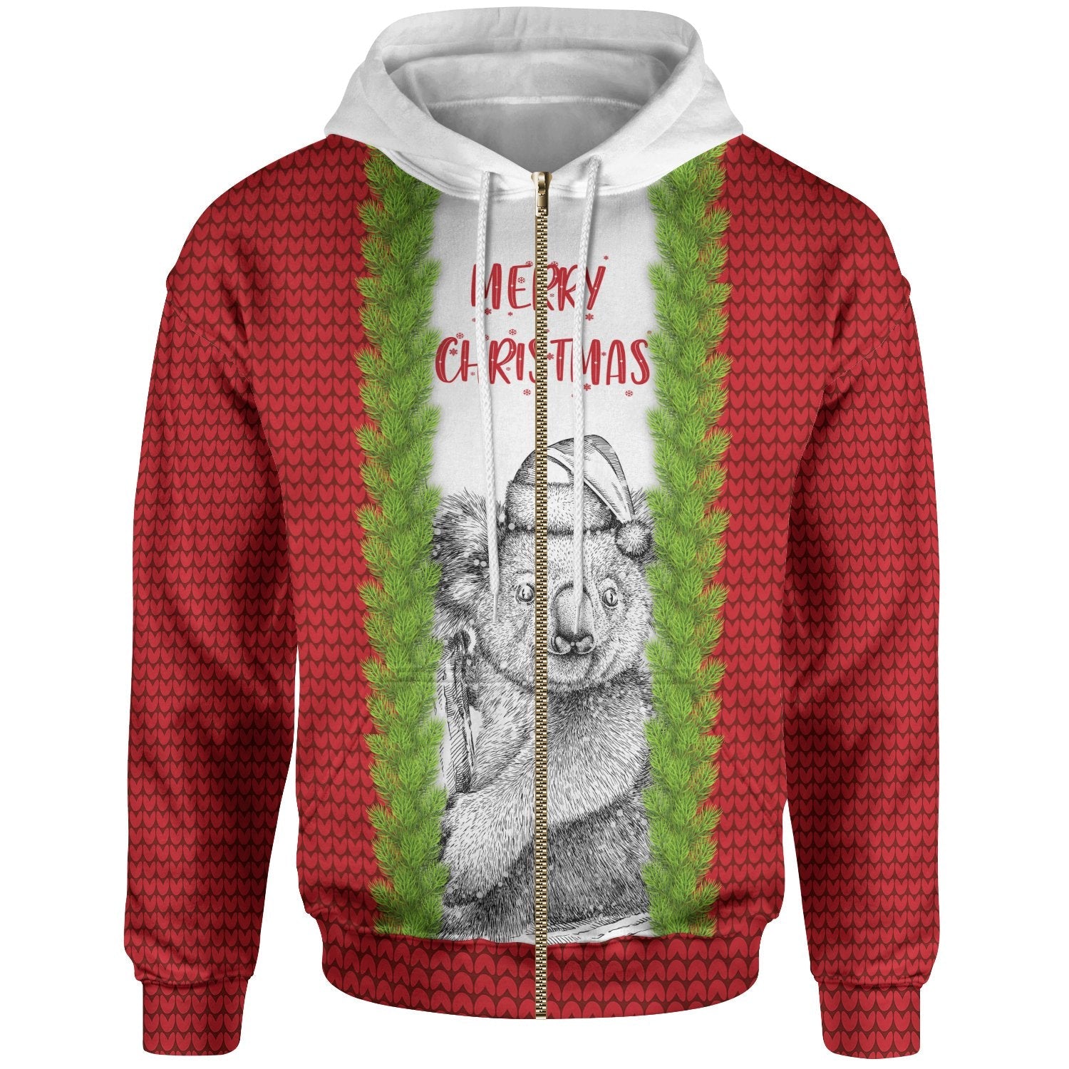 Australia Christmas Zip - Up Hoodie - Merry Christmas Koala - Vibe Hoodie Shop