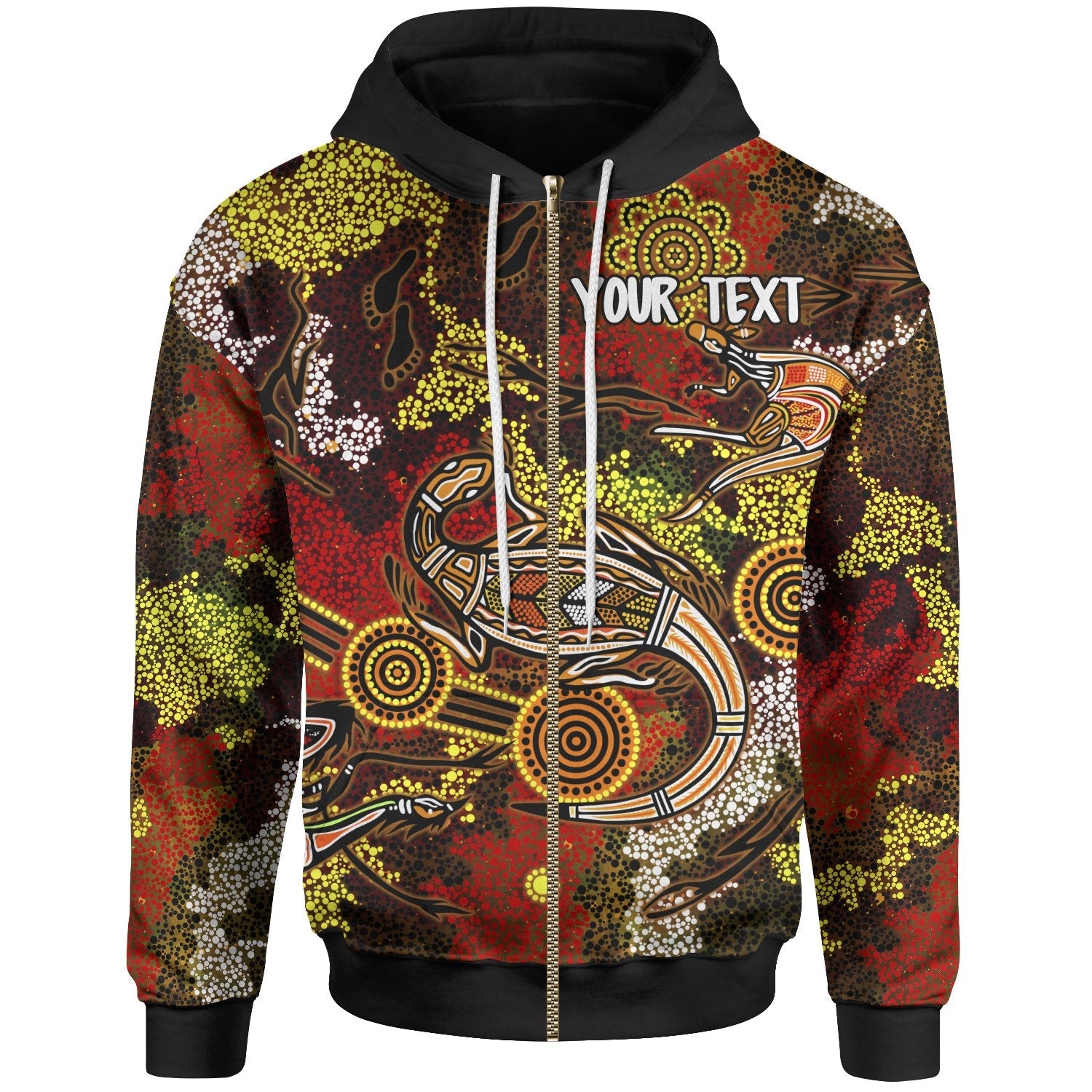 Custom Aboriginal Zip - Up Hoodie, Kangaroo and Lizard Dot Painting Art - Vibe Hoodie Shop