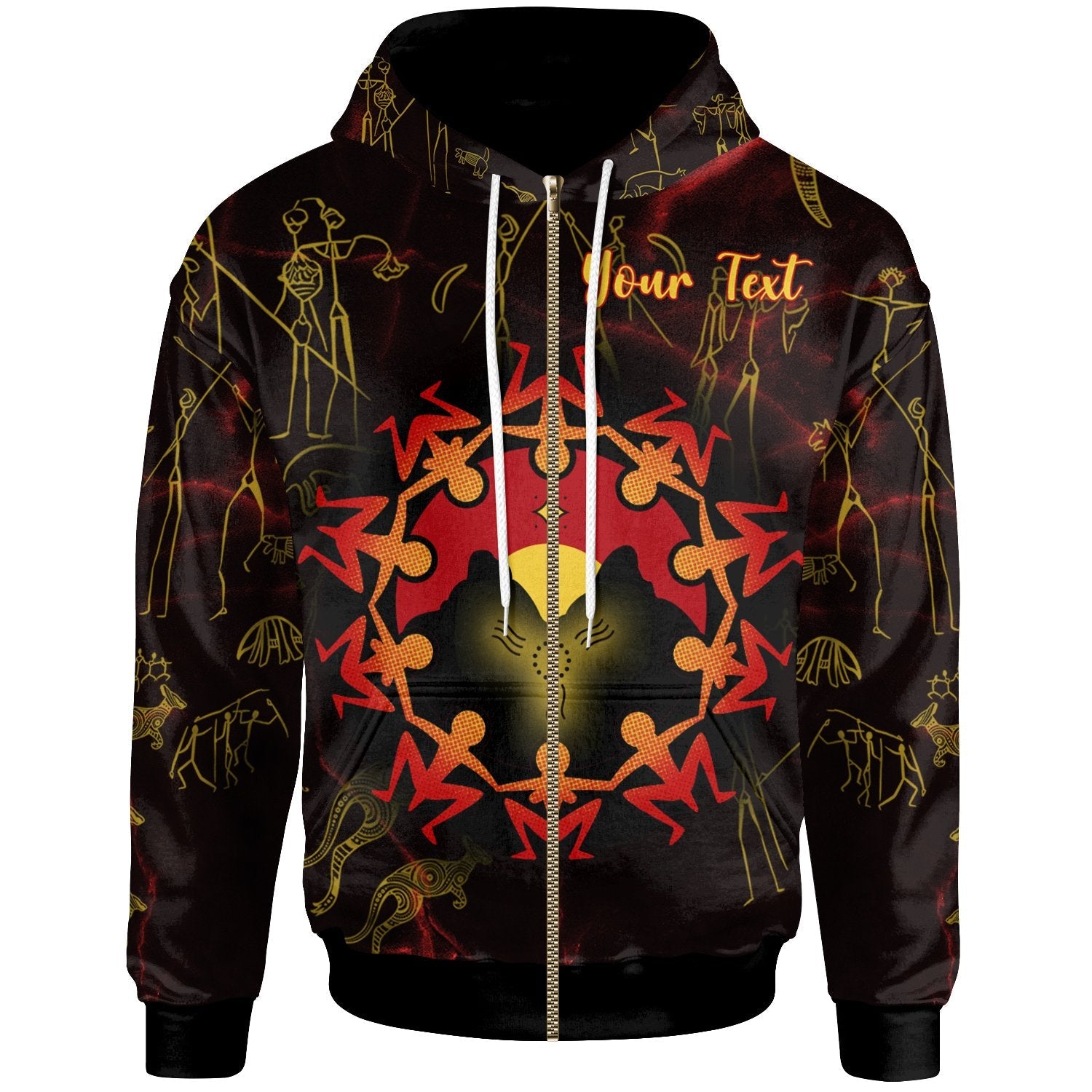 Custom Aboriginal Zip - Up Hoodie - Australia Map and Indigenous Flag - Vibe Hoodie Shop