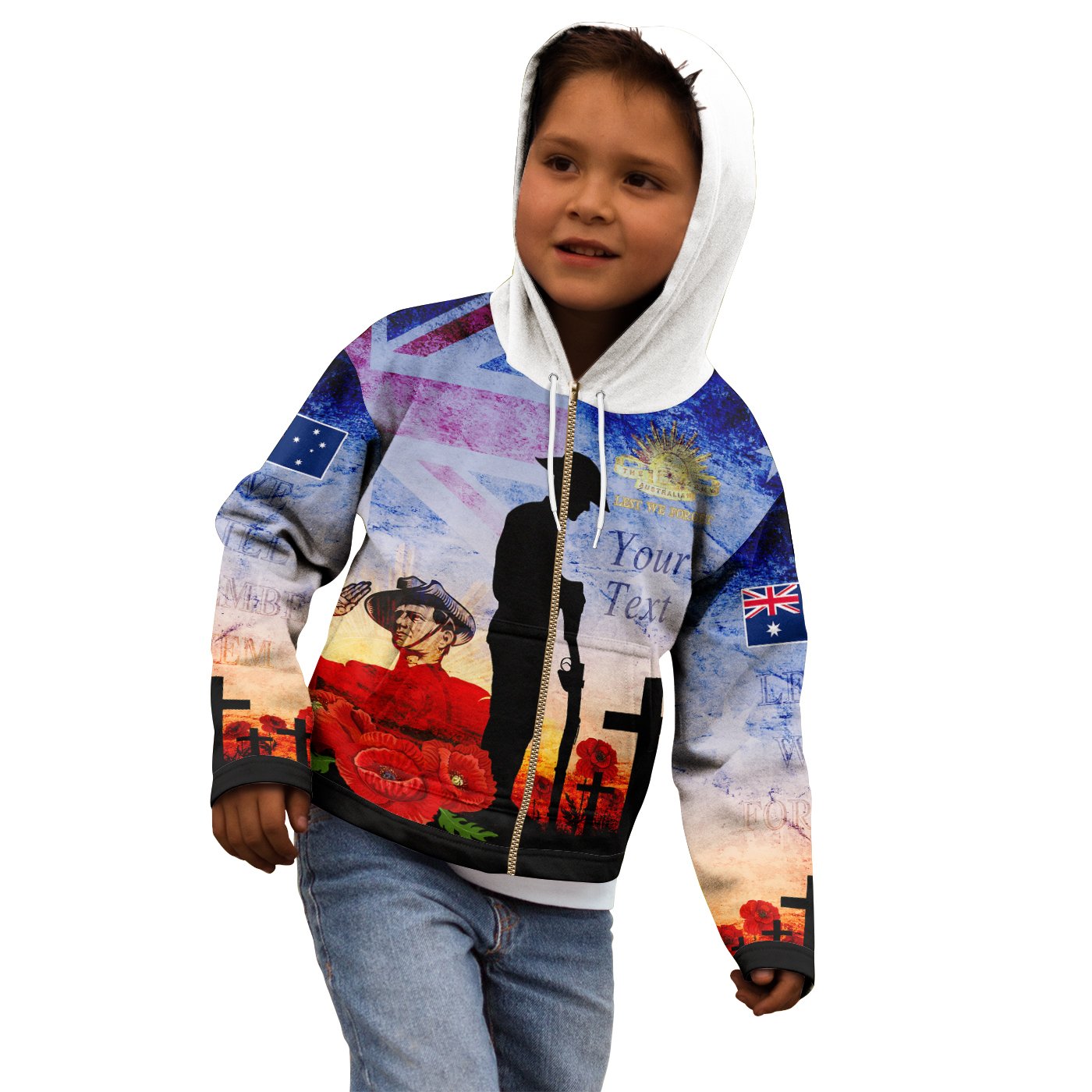 Custom ANZAC Kid Zip - Up Hoodie - ANZAC 2020 Lest We Forget The Australian Army - Vibe Hoodie Shop