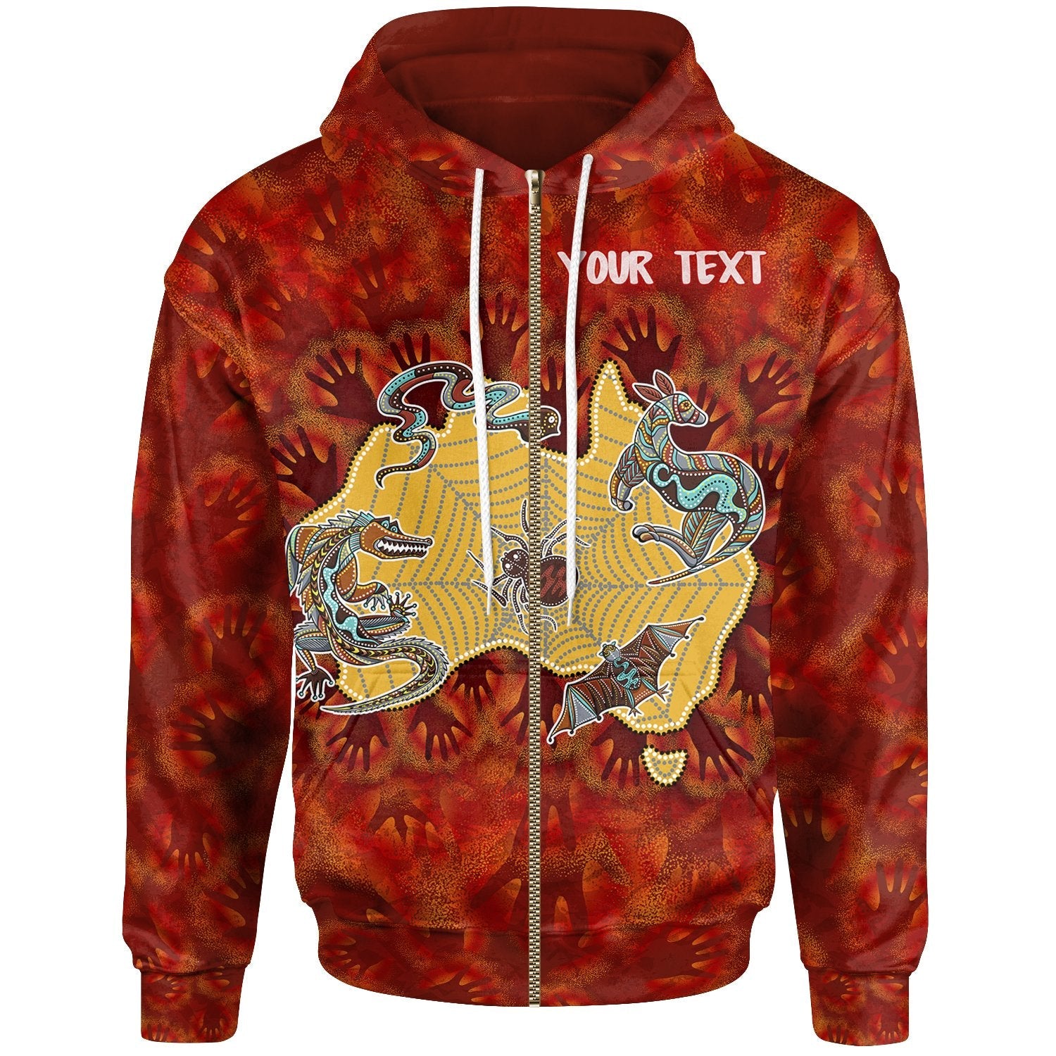 Custom Aboriginal Zip - Up Hoodie - Australia Map Hand Patterns Spider Web - Vibe Hoodie Shop