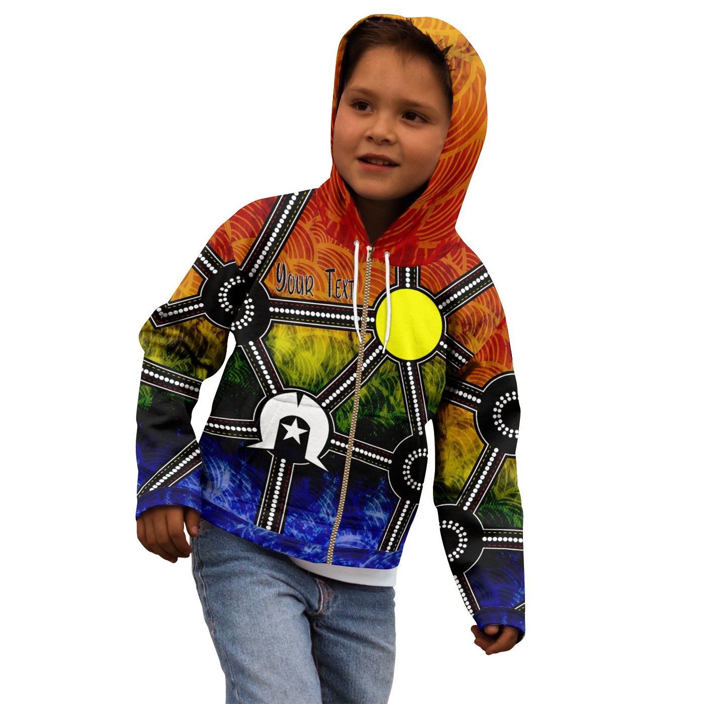 Custom NAIDOC Week 2021 Zip - Up Hoodie, Aboriginal Geometric Style - Vibe Hoodie Shop