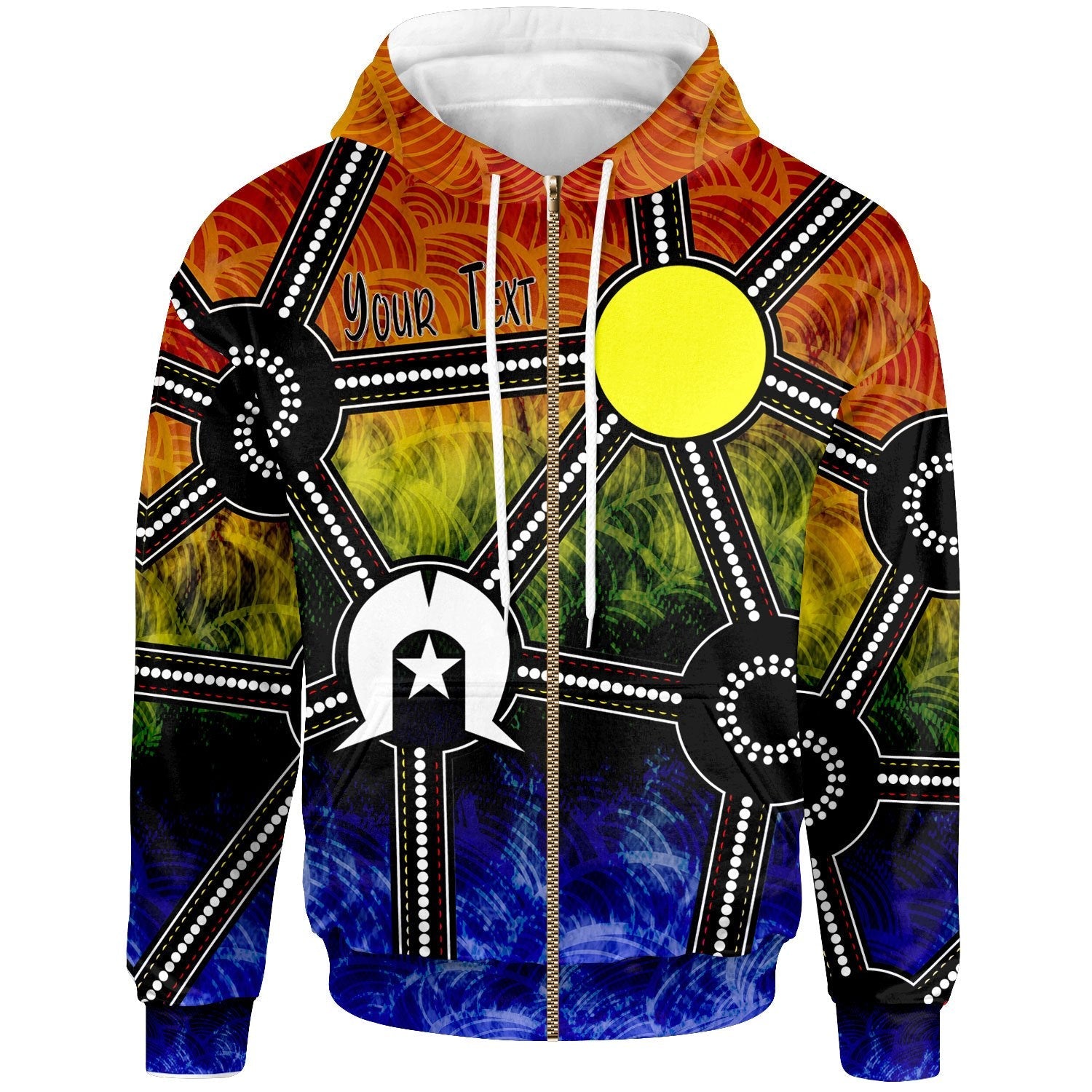 Custom NAIDOC Week 2021 Zip - Up Hoodie, Aboriginal Geometric Style - Vibe Hoodie Shop