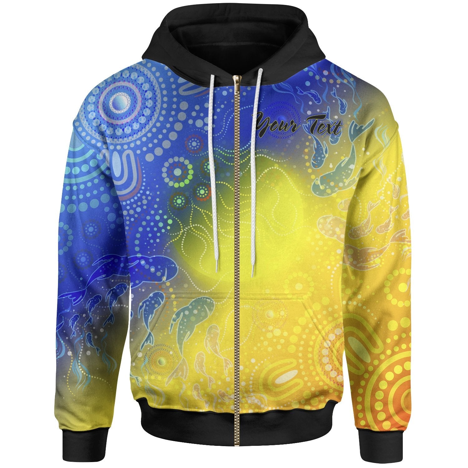 Custom Text Aboriginal Zip - Up Hoodie - Indigenous Fishing - Vibe Hoodie Shop