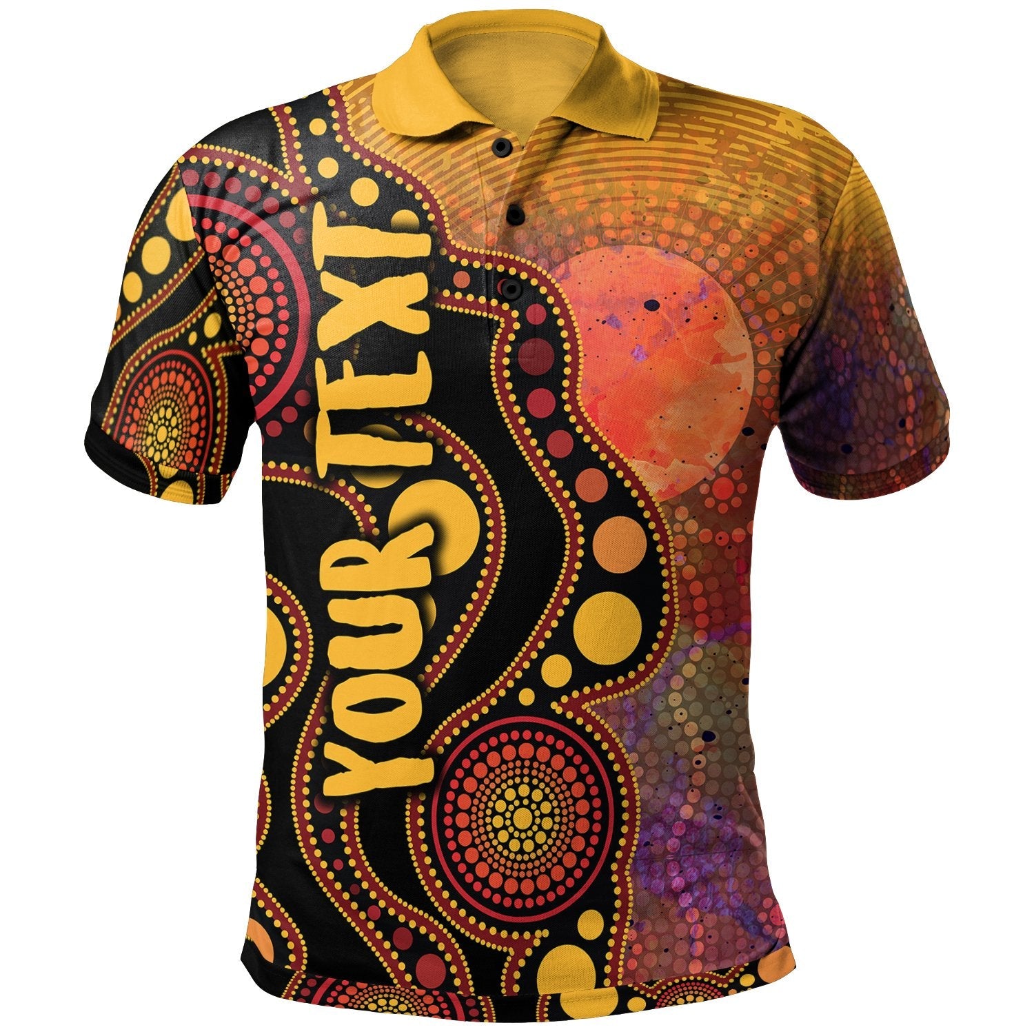 Custom Text Aboriginal Polo - Australia Indigenous Flag Circle Dot Painting Art (Golden) - Vibe Hoodie Shop