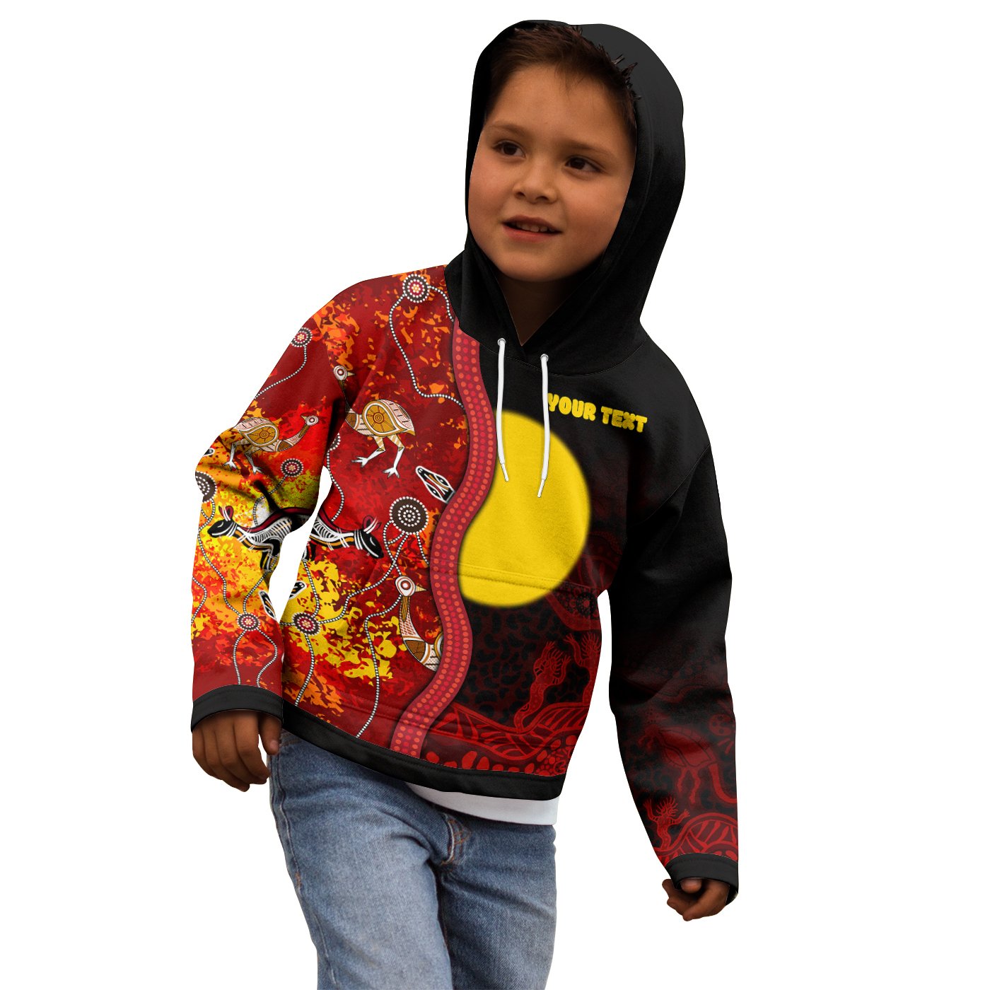 Custom - Kids Aboriginal Hoodie - Red Indigenous Flag - Vibe Hoodie Shop