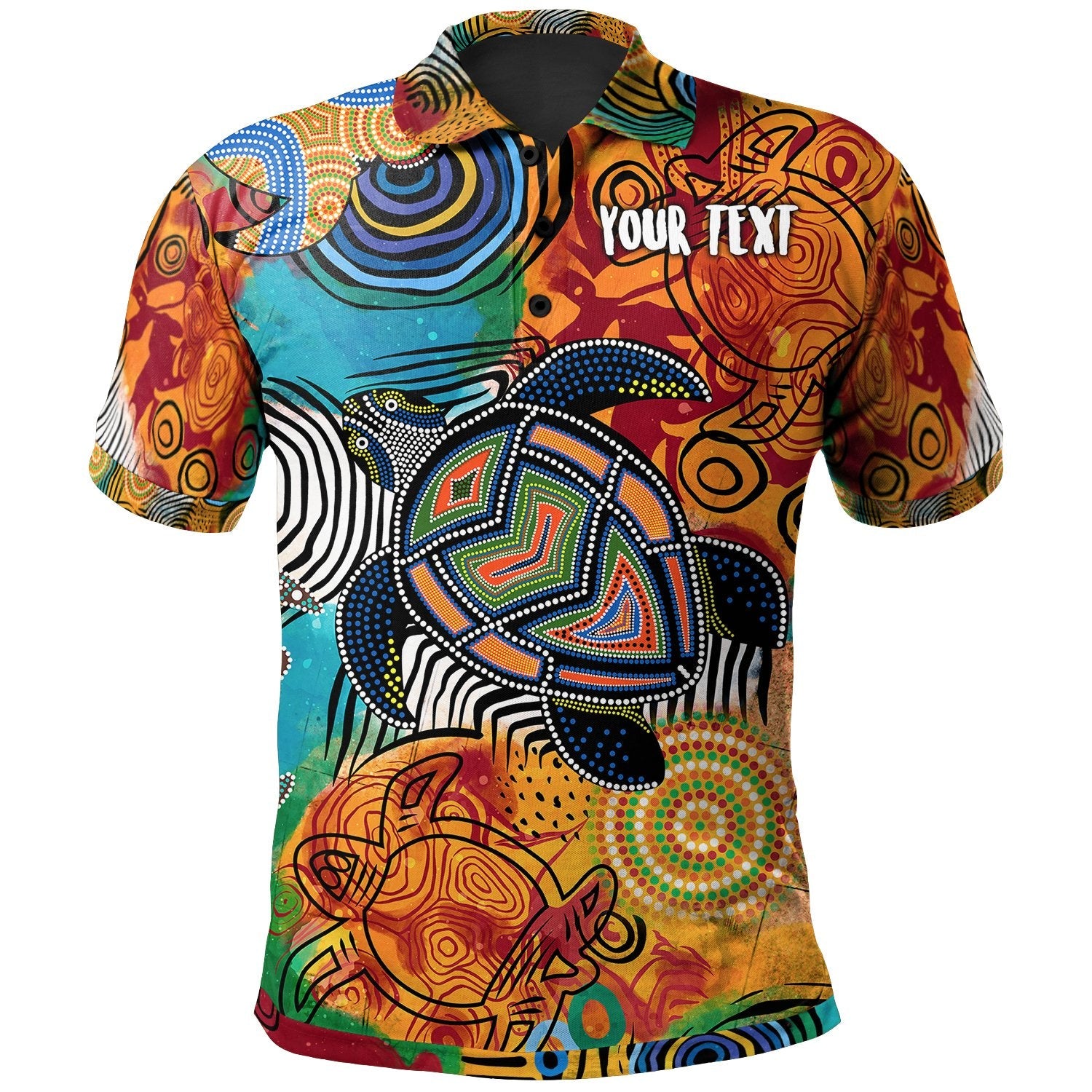 (Custom Your Text) Aboriginal Personalised Polo Shirt - Turtle Indigenous Art - Vibe Hoodie Shop