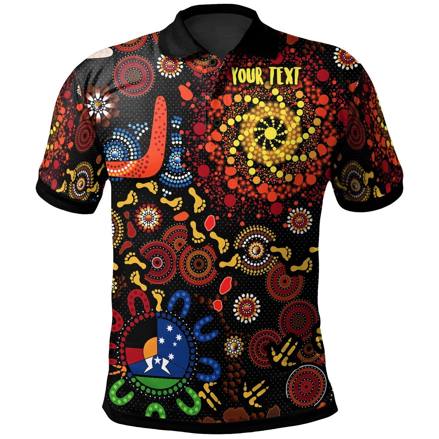 Custom Text Vibe Hoodie Aboriginal Polo - Indigenous Footprints - RLT20 - Vibe Hoodie Shop