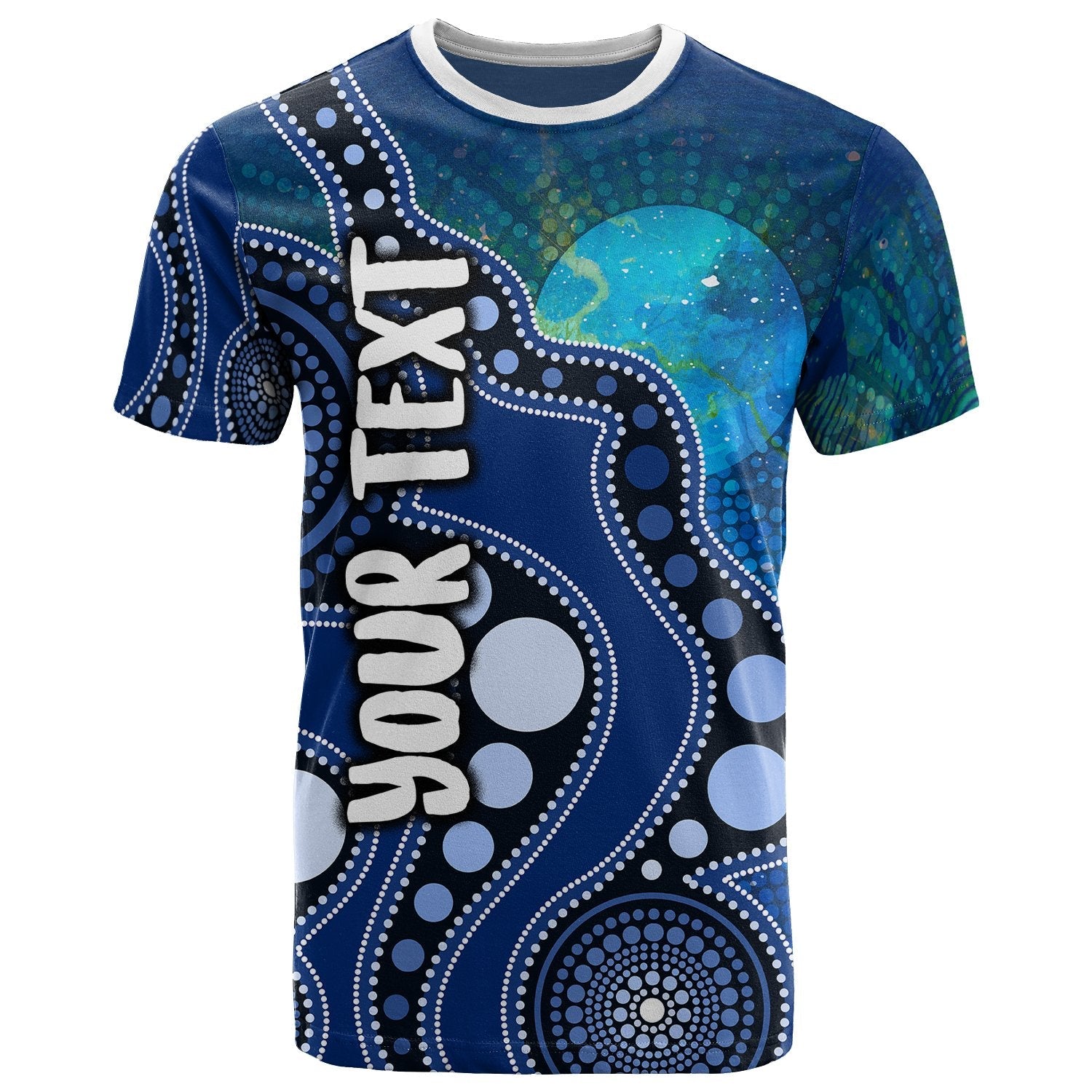 Custom Text Aborignal T shirt - Australia Indigenous Flag Circle Dot Painting Art (Blue) - Vibe Hoodie Shop