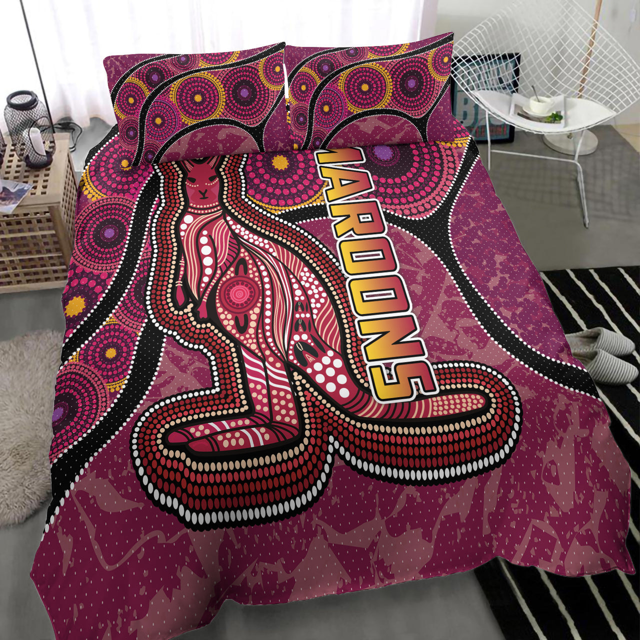 Maroons Rugby Bedding Set - Custom Maroons Kangaroo Bedding Set RLT13 - Vibe Hoodie Shop