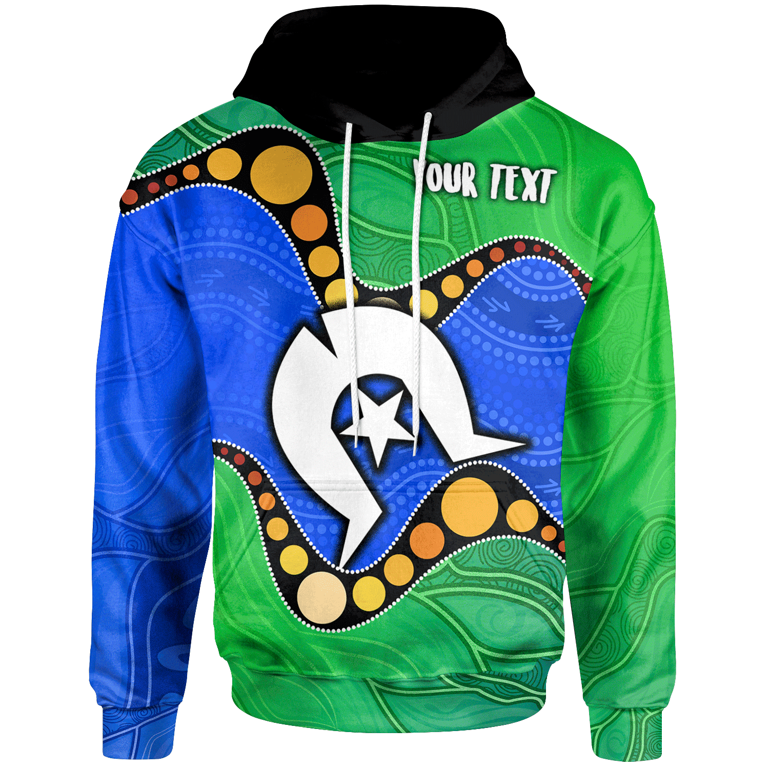 Custom Torres Strait Islands Hoodie - Flag with Aboriginal Patterns - Vibe Hoodie Shop