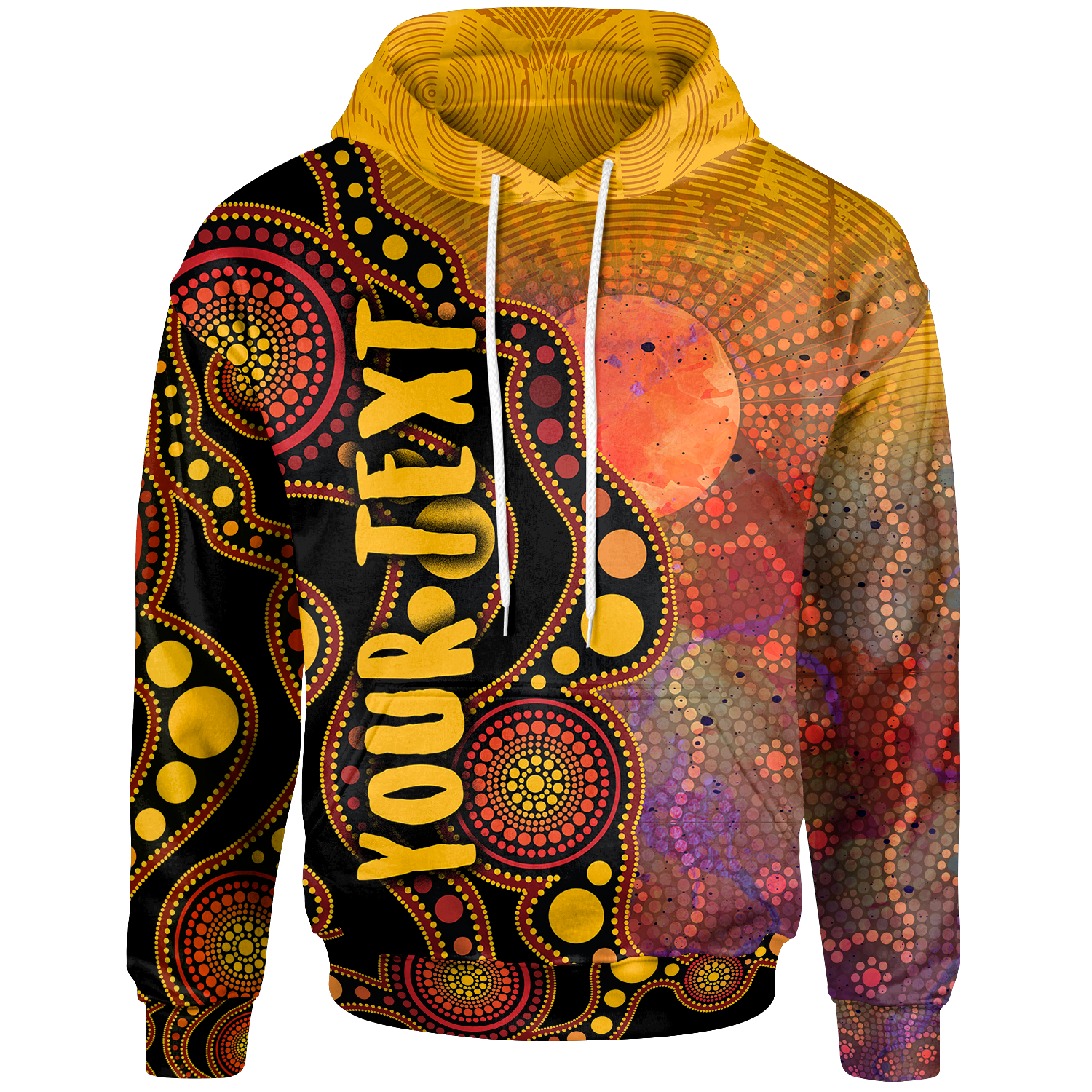 Custom Text Aboriginal Hoodie - Australia Indigenous Flag Circle Dot Painting Art (Golden) - Vibe Hoodie Shop