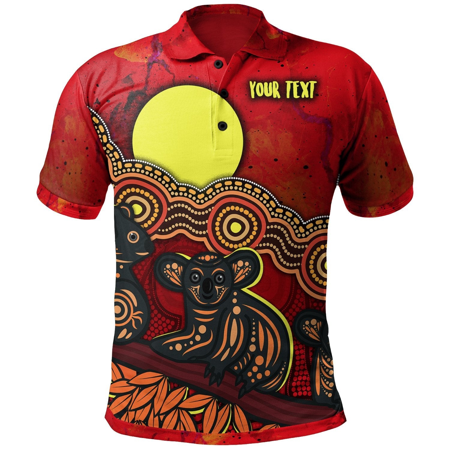 Custom Text Aboriginal Polo Shirt - Australian Indigenous Koala - Vibe Hoodie Shop