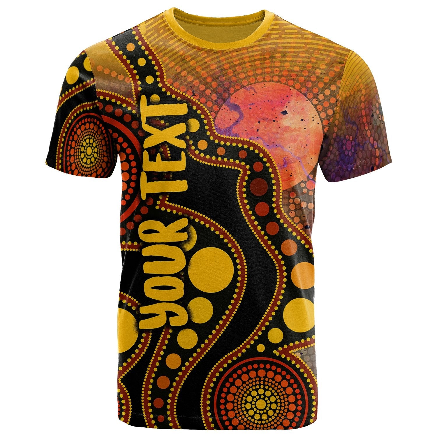 Custom Text Aboriginal T shirt - Australia Indigenous Flag Circle Dot Painting Art (Golden) - Vibe Hoodie Shop