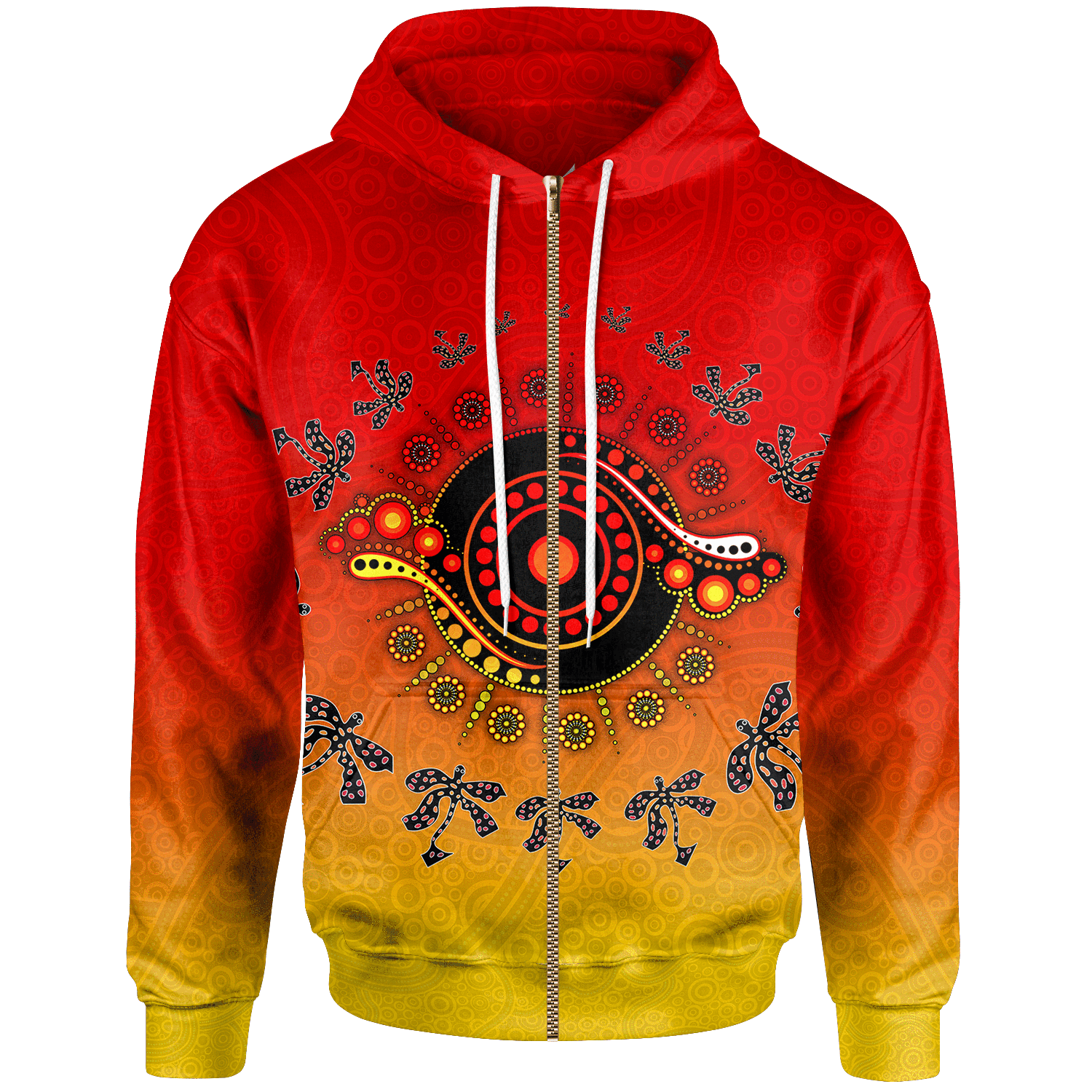 Aboriginal Zip - Up Hoodie - Circle Pattern - Vibe Hoodie Shop