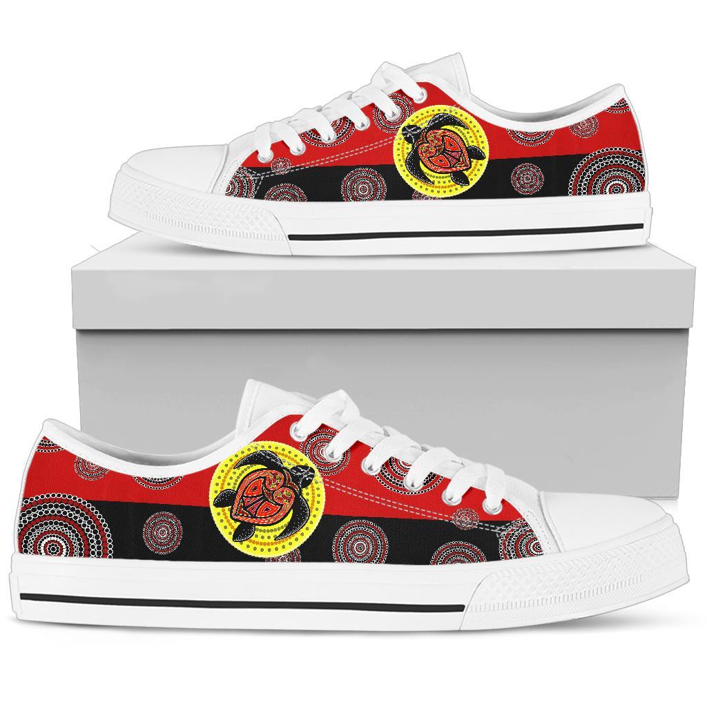 Canvas Shoes - Aboriginal Dot Painting Shoes Turtle - Low Top - Vibe Hoodie Shop