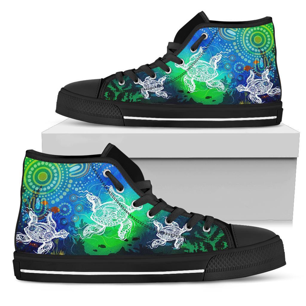 aboriginal-high-top-shoe-indigenous-turtle-ocean-dot-painting-art