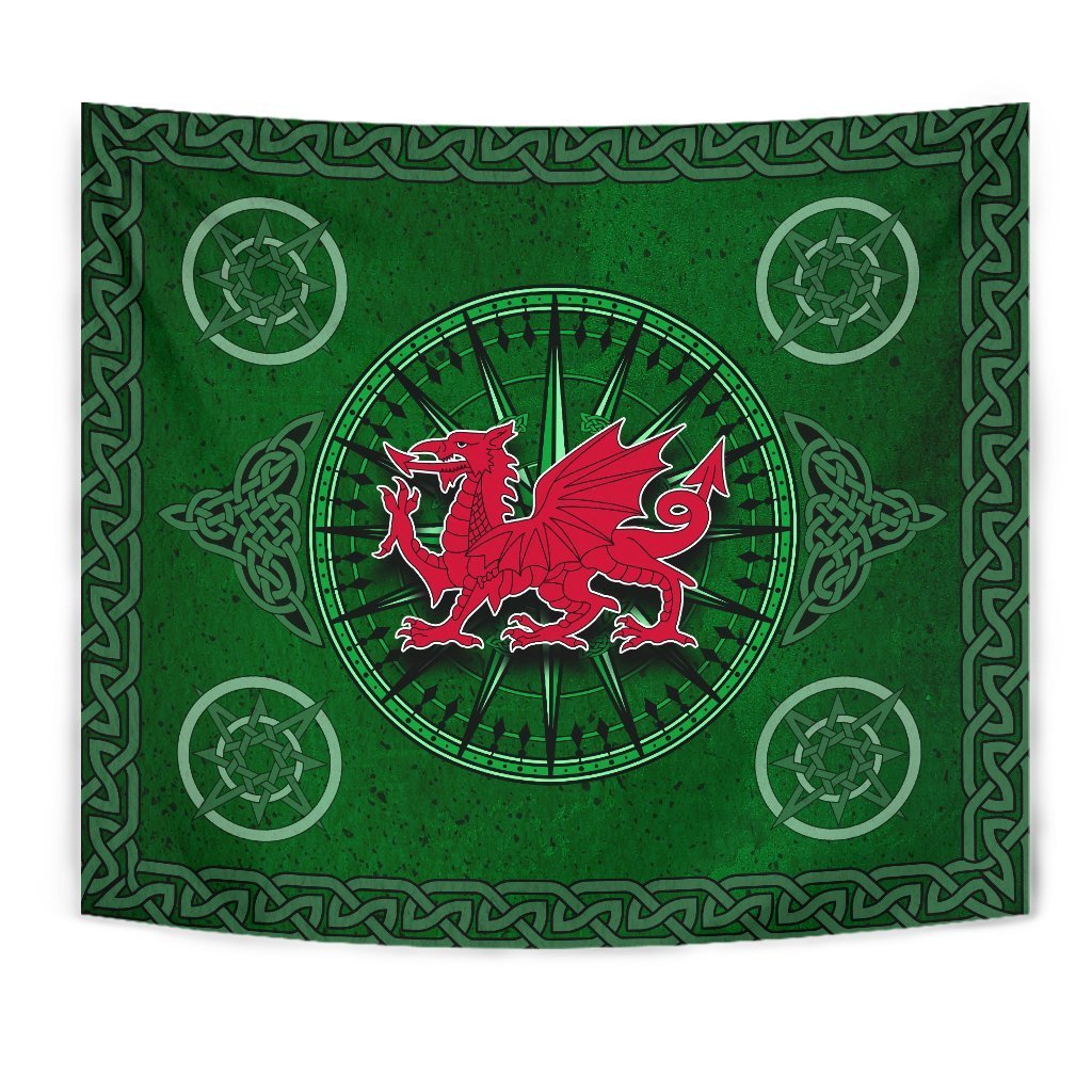 Wales Celtic Tapestry - Celtic Compass With Welsh Dragon - Vibe Hoodie Shop