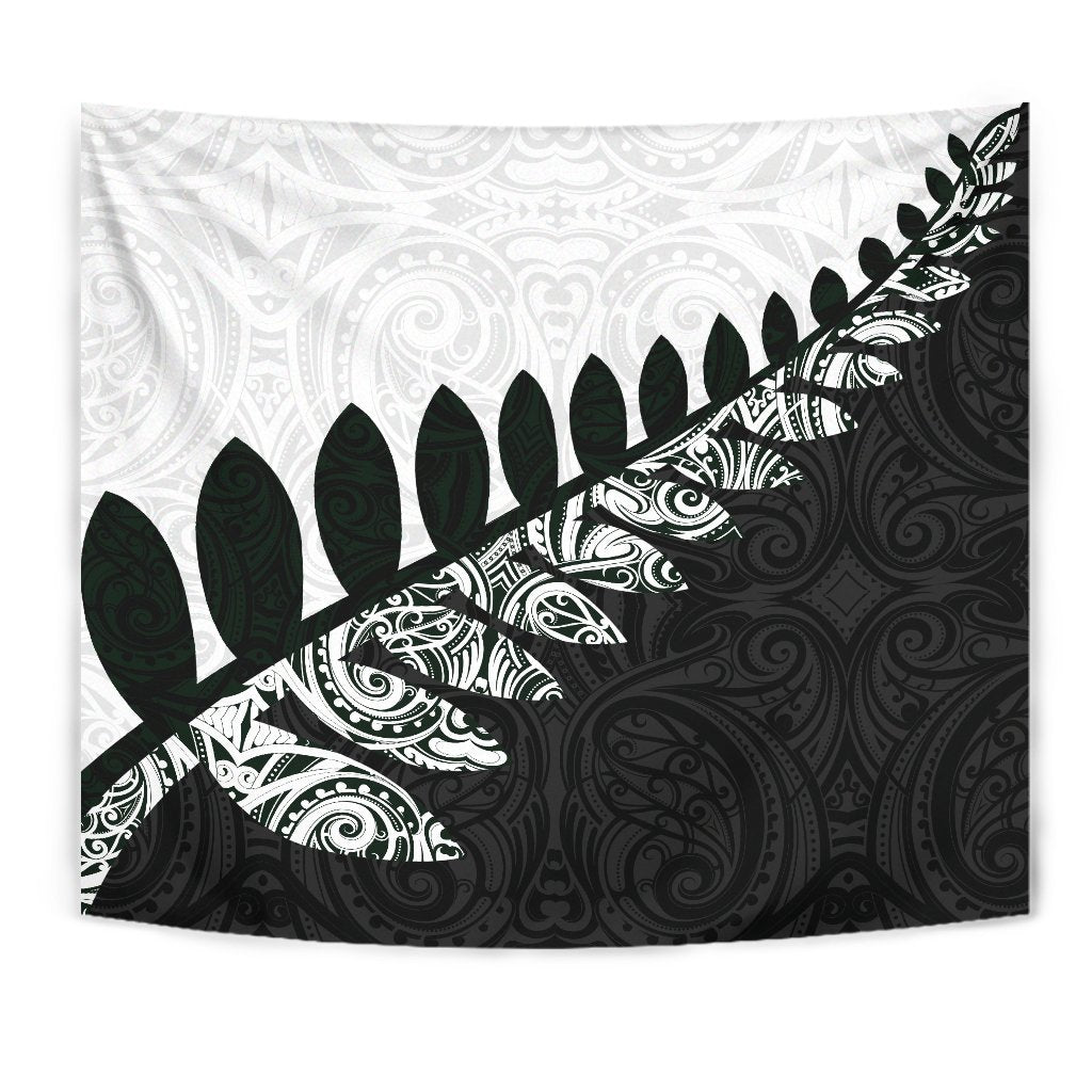 New Zealand Silver Fern Maori Tapestry Black White - Vibe Hoodie Shop