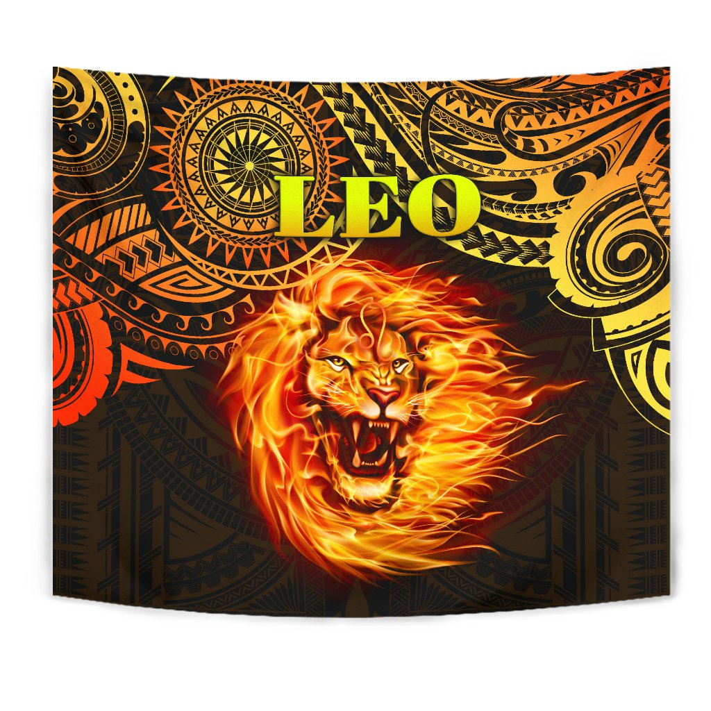 Sun In Leo Zodiac Tapestry Polynesian Tattoo Unique Vibes - Vibe Hoodie Shop