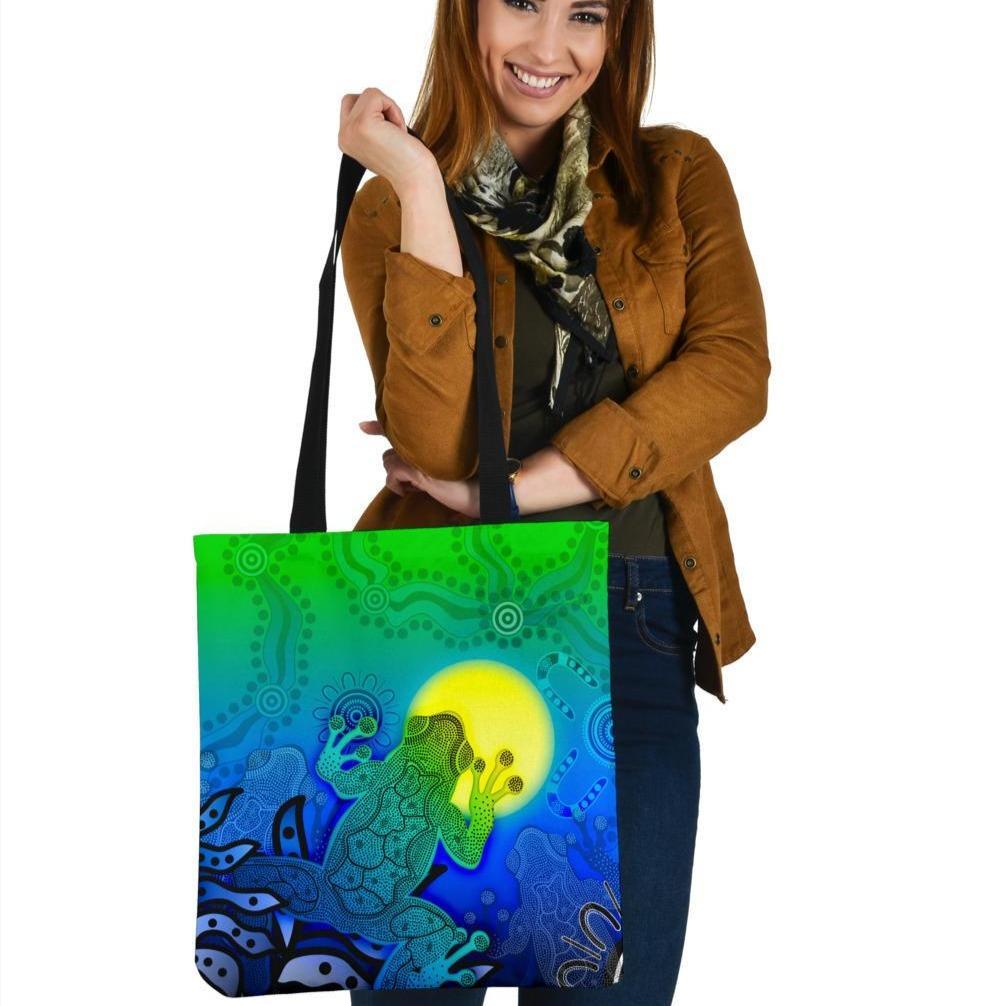 aboriginal-tote-bags-indigenous-frog-blue