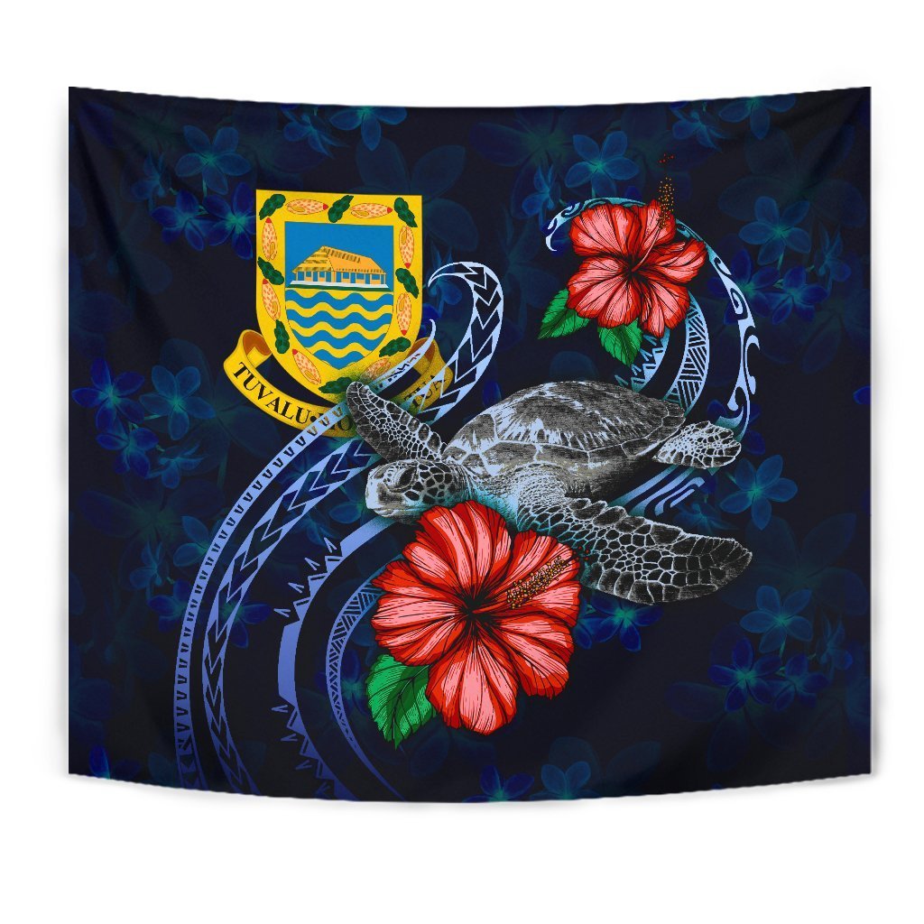 Tuvalu Polynesian Tapestry - Blue Turtle Hibiscus - Vibe Hoodie Shop