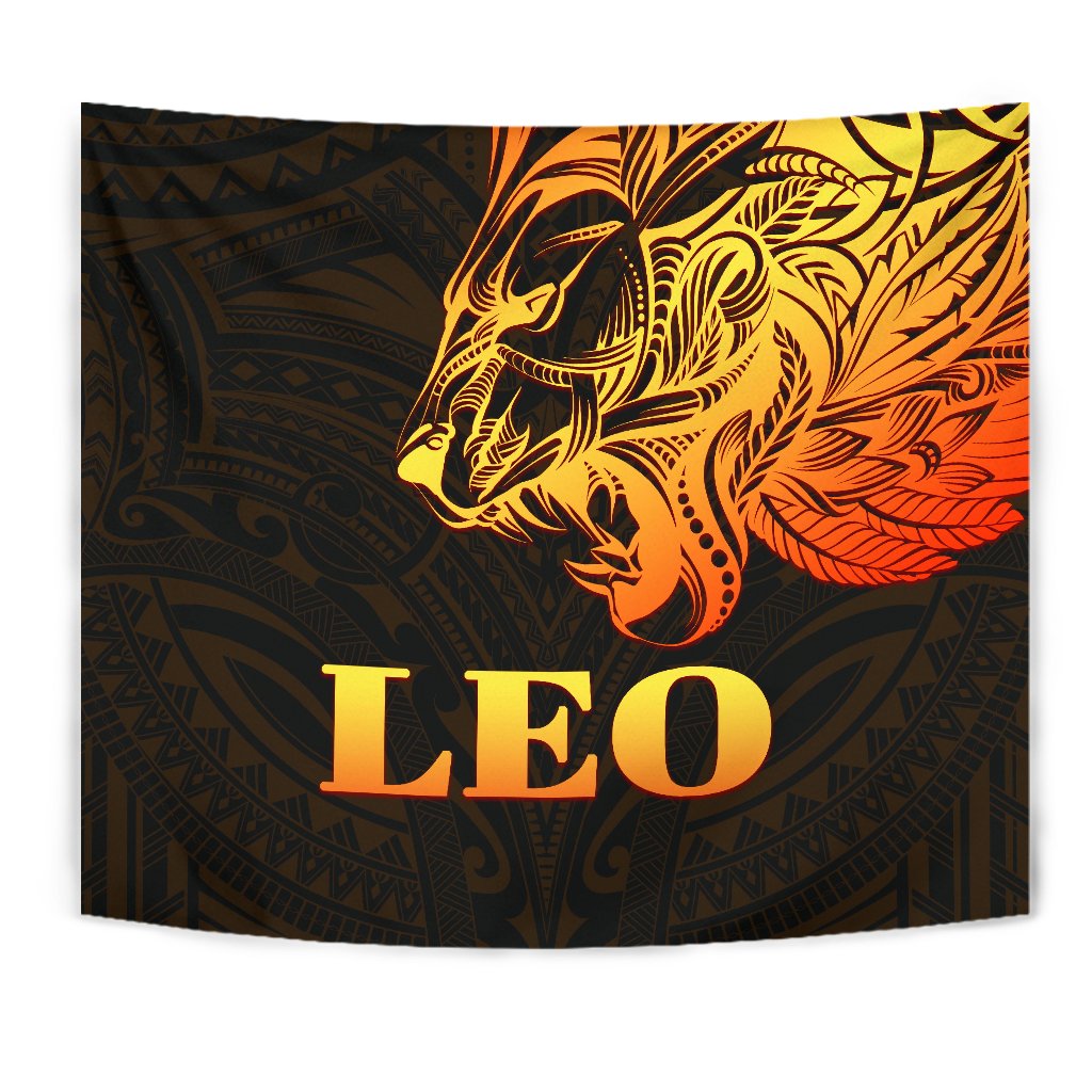 Sun In Leo Zodiac Tapestry Polynesian Tattoo Simple - Orange Black - Vibe Hoodie Shop