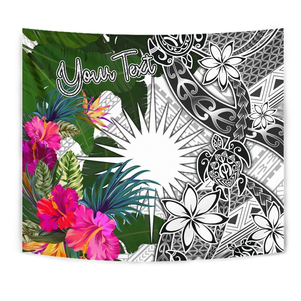 Marshall Islands Custom Personalised Tapestry White - Turtle Plumeria Banana Leaf - Vibe Hoodie Shop