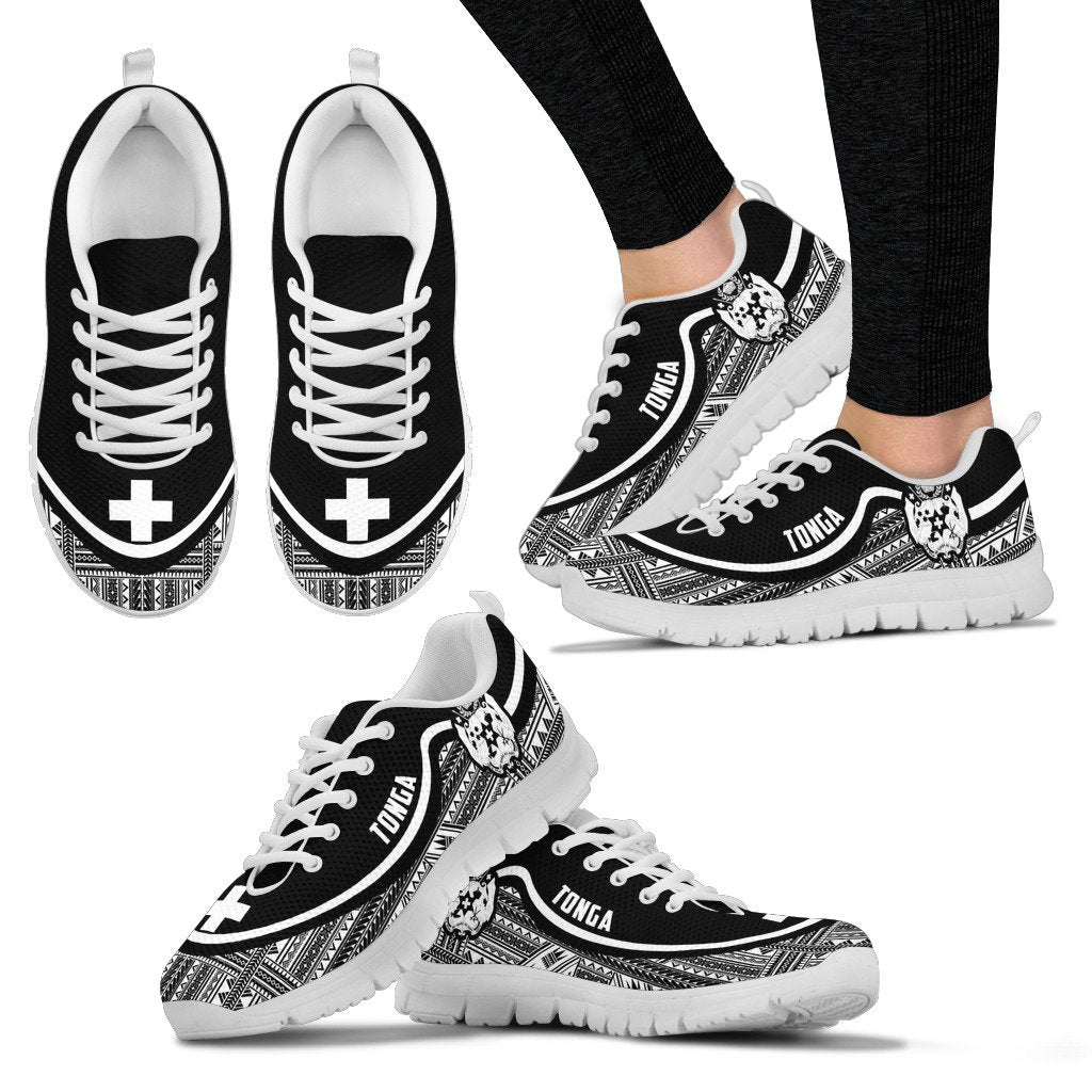 Tonga Wave Sneakers - Polynesian Pattern Black White Color - Vibe Hoodie Shop