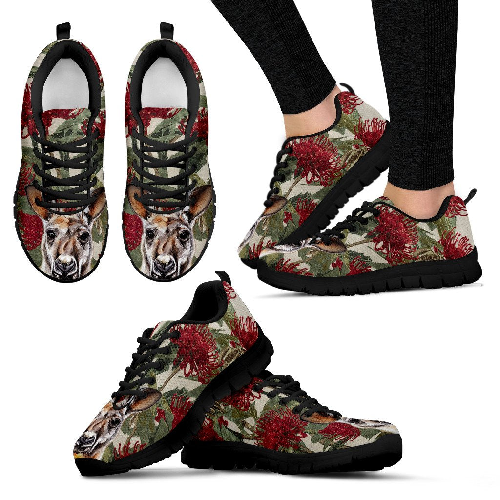 Australia Sneakers - Kangaroo In Waratah Shoes Drawing Painting - Unisex - Vibe Hoodie Shop