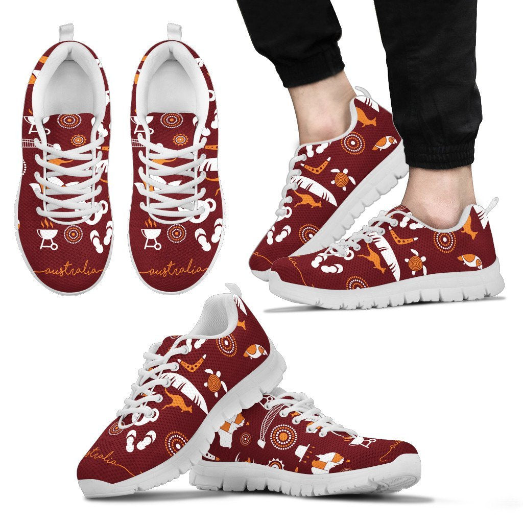 Aboriginal Sneakers, Kangaroo Boomerang Circle Dot Painting - Vibe Hoodie Shop