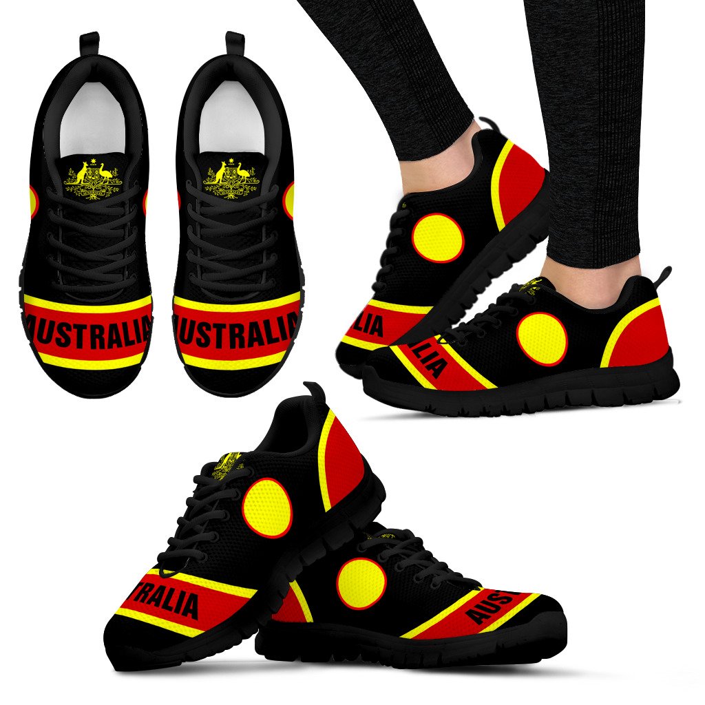 Aboriginal Sneakers, Australian Coat Of Arms Indigenous Flag Color - Vibe Hoodie Shop