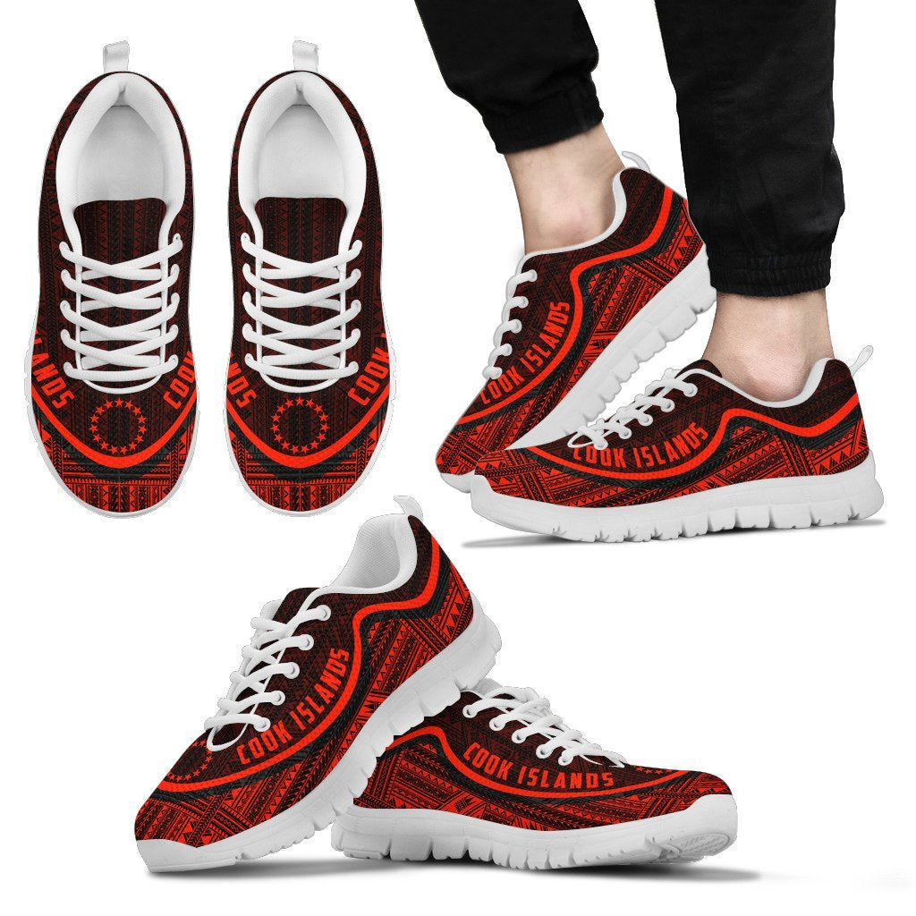 Cook Islands Wave Sneakers - Polynesian Pattern Red Color - Vibe Hoodie Shop