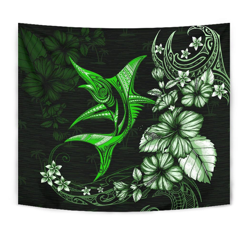 Marlin Polynesian Tapestry Hibiscus Polynesian Green - Vibe Hoodie Shop