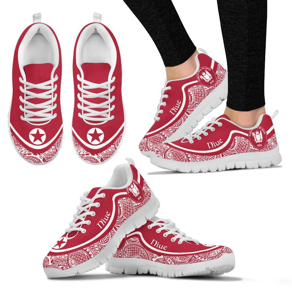 Niue Wave Sneakers - Polynesian Pattern White Red Color - Vibe Hoodie Shop