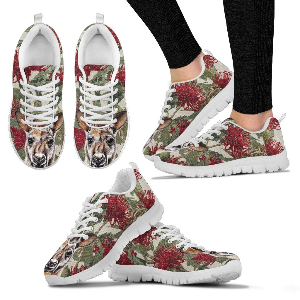 Australia Sneakers - Kangaroo In Waratah Shoes Drawing Painting - Unisex - Vibe Hoodie Shop