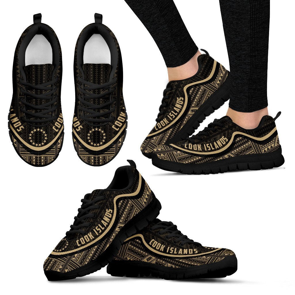 Cook Islands Wave Sneakers - Polynesian Pattern Gold Color - Vibe Hoodie Shop