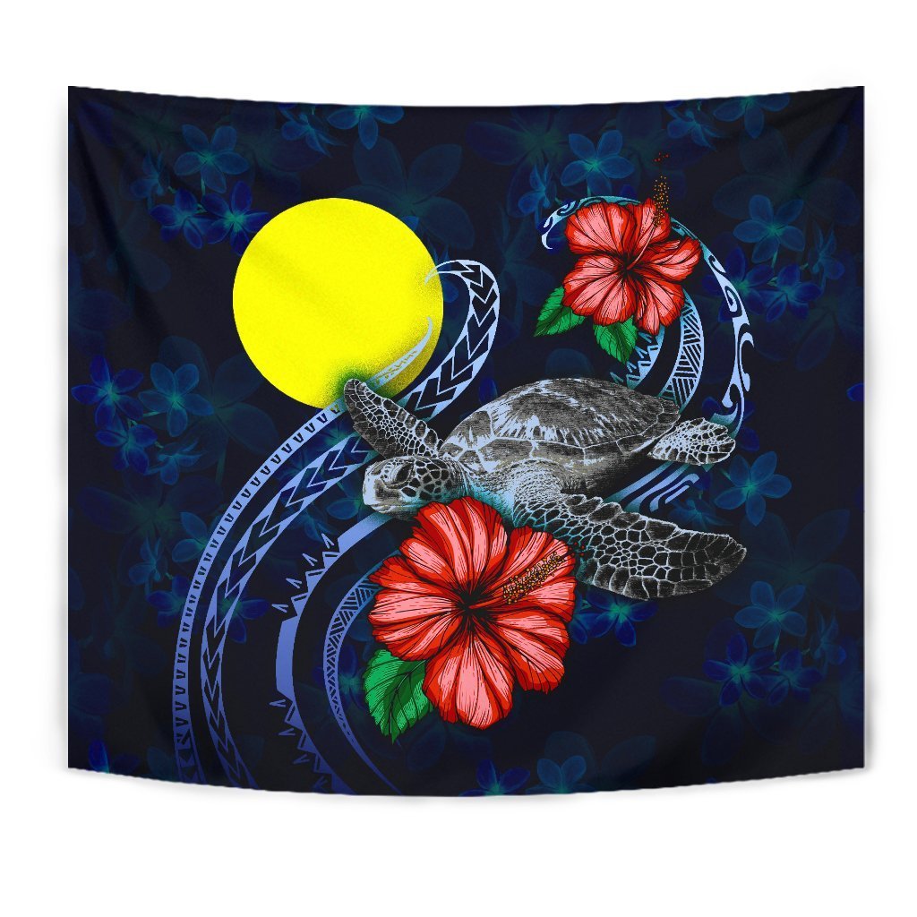 Palau Polynesian Tapestry - Blue Turtle Hibiscus - Vibe Hoodie Shop