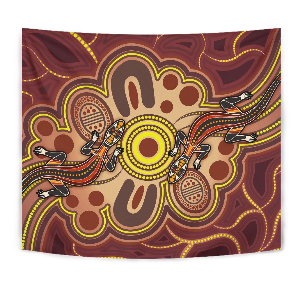 Aboriginal Tapestry - Indigenous Lizard Dot Painting Art - Vibe Hoodie Shop