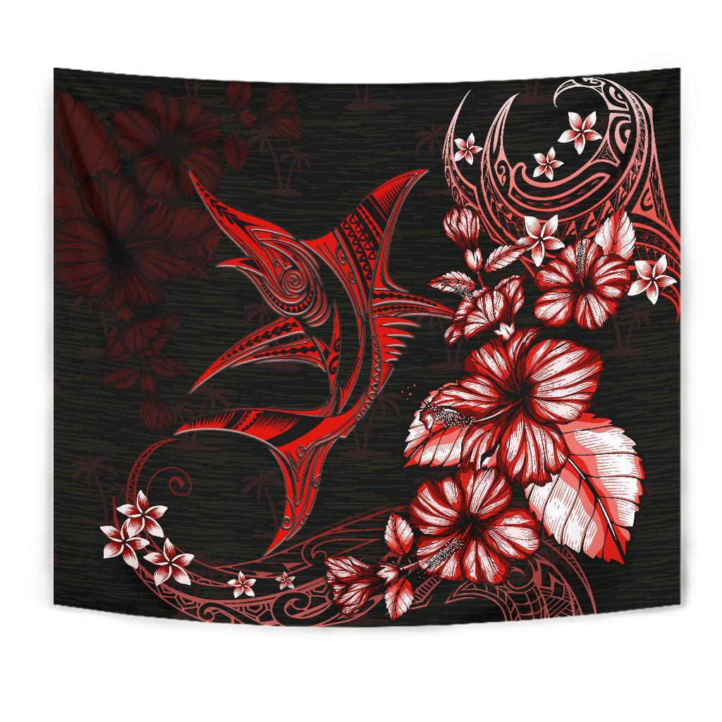 Marlin Polynesian Tapestry Hibiscus Polynesian Red - Vibe Hoodie Shop