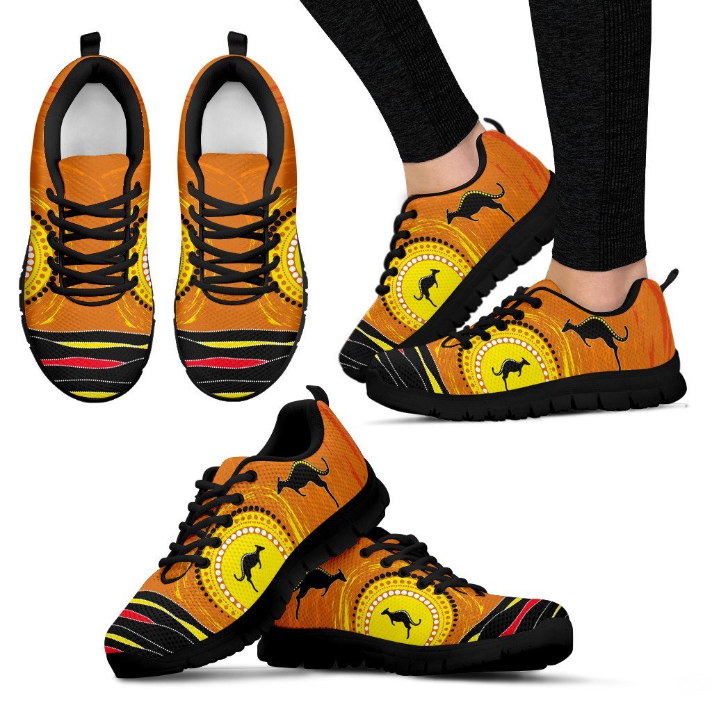 Aboriginal Sneakers, Kangaroo Sun Dot Painting Landscape Art - 03 - Vibe Hoodie Shop