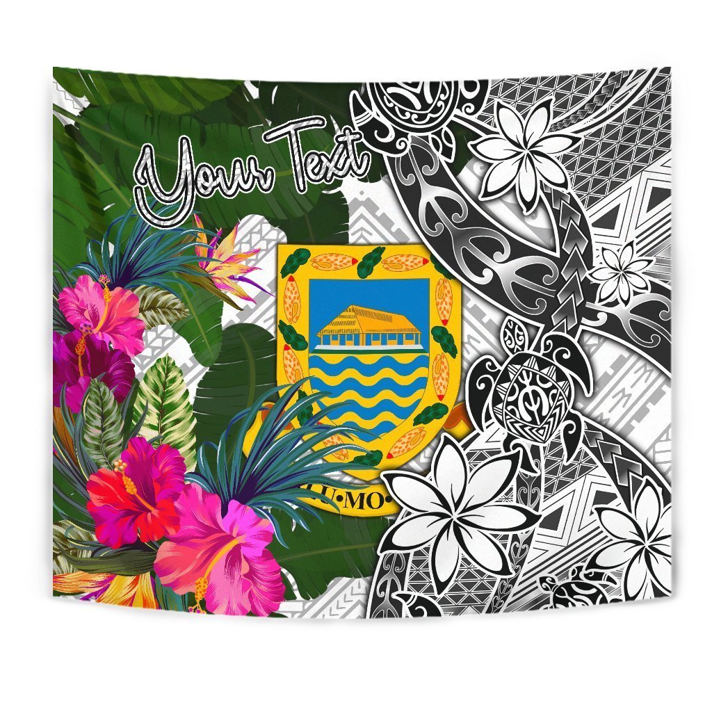 Tuvalu Custom Personalised Tapestry White - Turtle Plumeria Banana Leaf - Vibe Hoodie Shop