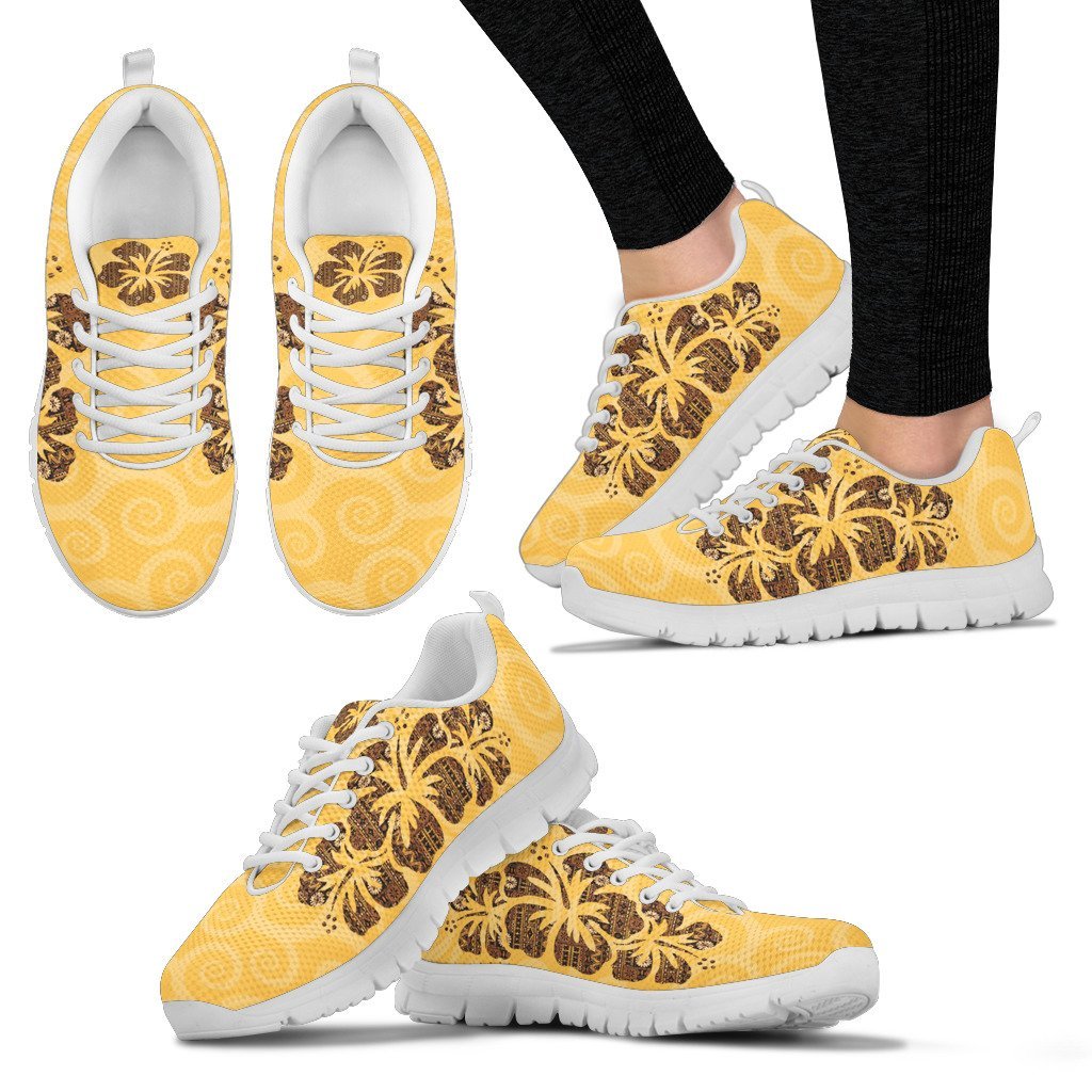 Fiji Sneakers - Fiji Yellow Hibiscus Masi Tapa Shoes - Vibe Hoodie Shop